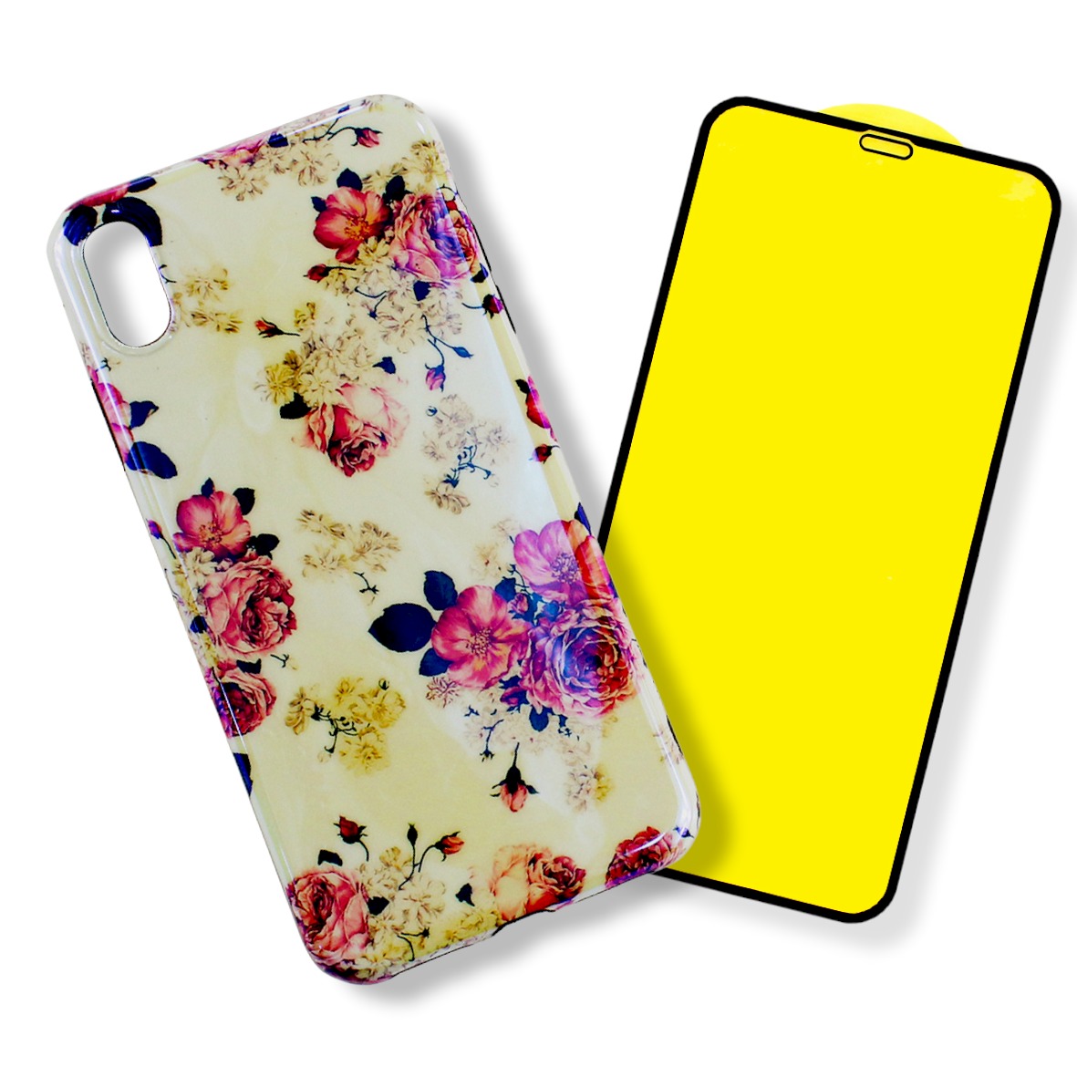 Foto 2 pulgar | Kit Triche color Blanco para iPhone XR Case Flores Tornasol + Cristal 9D