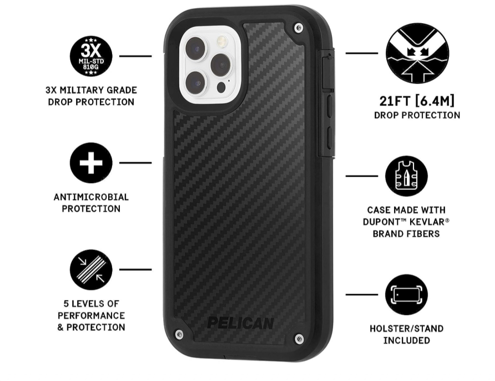 Foto 3 | Funda Kevlar para IPhone 12 Pro Max 5g Pelican Serie Shield Negro