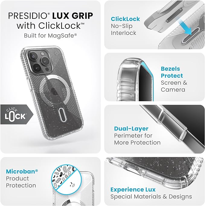 Foto 4 pulgar | Speck Funda Para Iphone 15 Pro - Enclavamiento Antideslizante Clicklock, Diseñada Para Magsafe, transparente