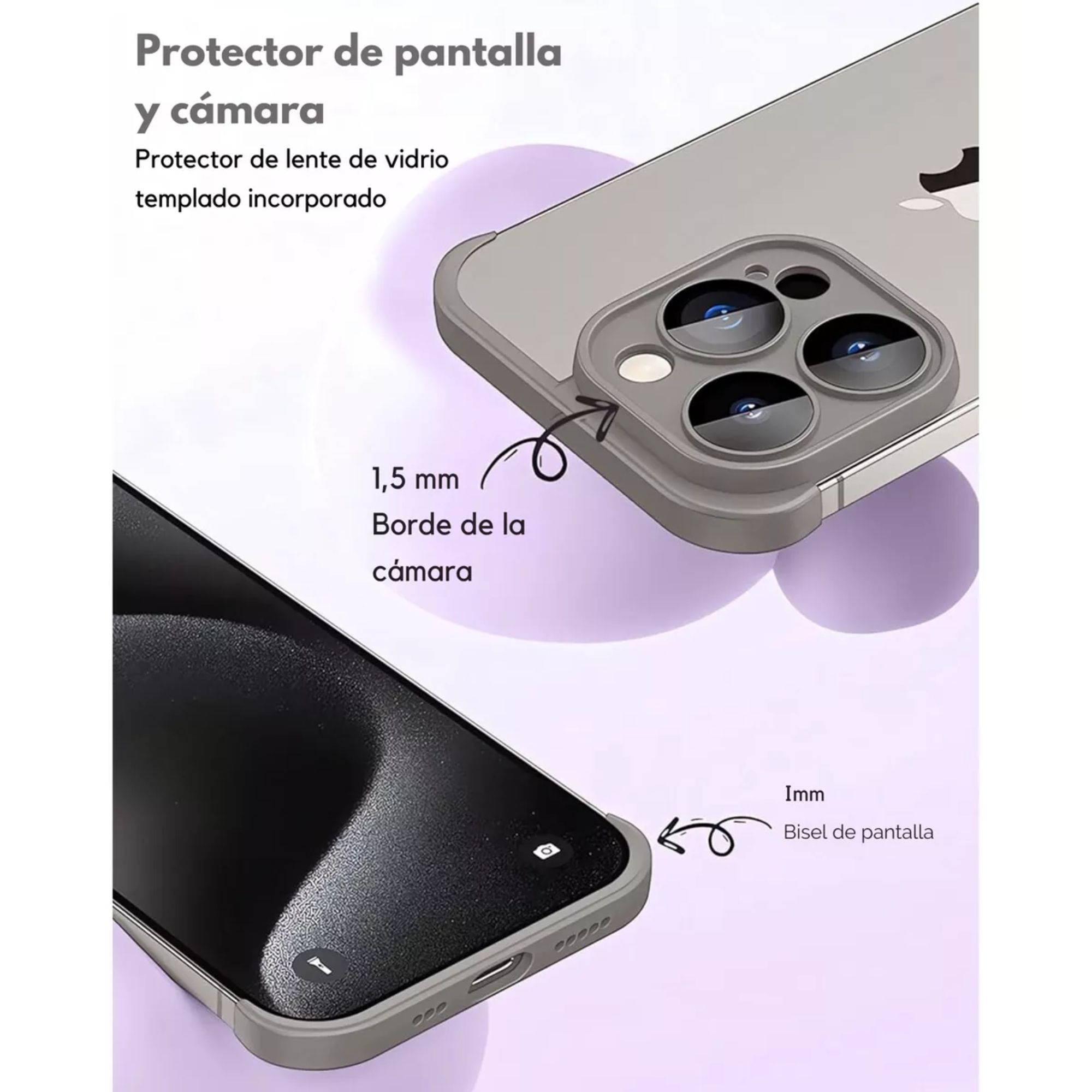 Foto 7 pulgar | Protector Lente Camara Bumper Silicona Para Iphone 15 Promax / Titanio Natural