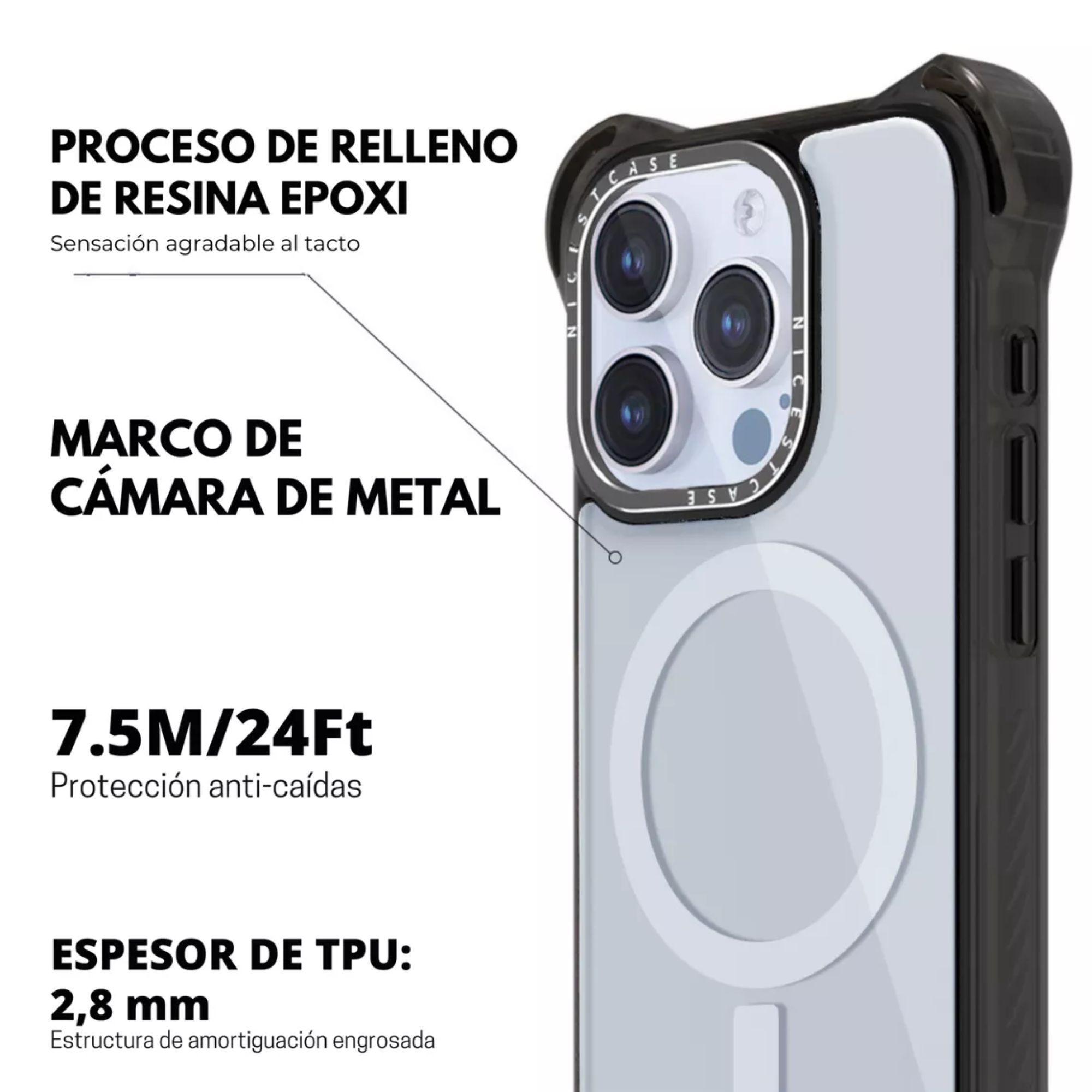 Foto 5 pulgar | Funda Transparente Uso Rudo Ultra Bounce Para Iphone 15 Transparente Con Negro