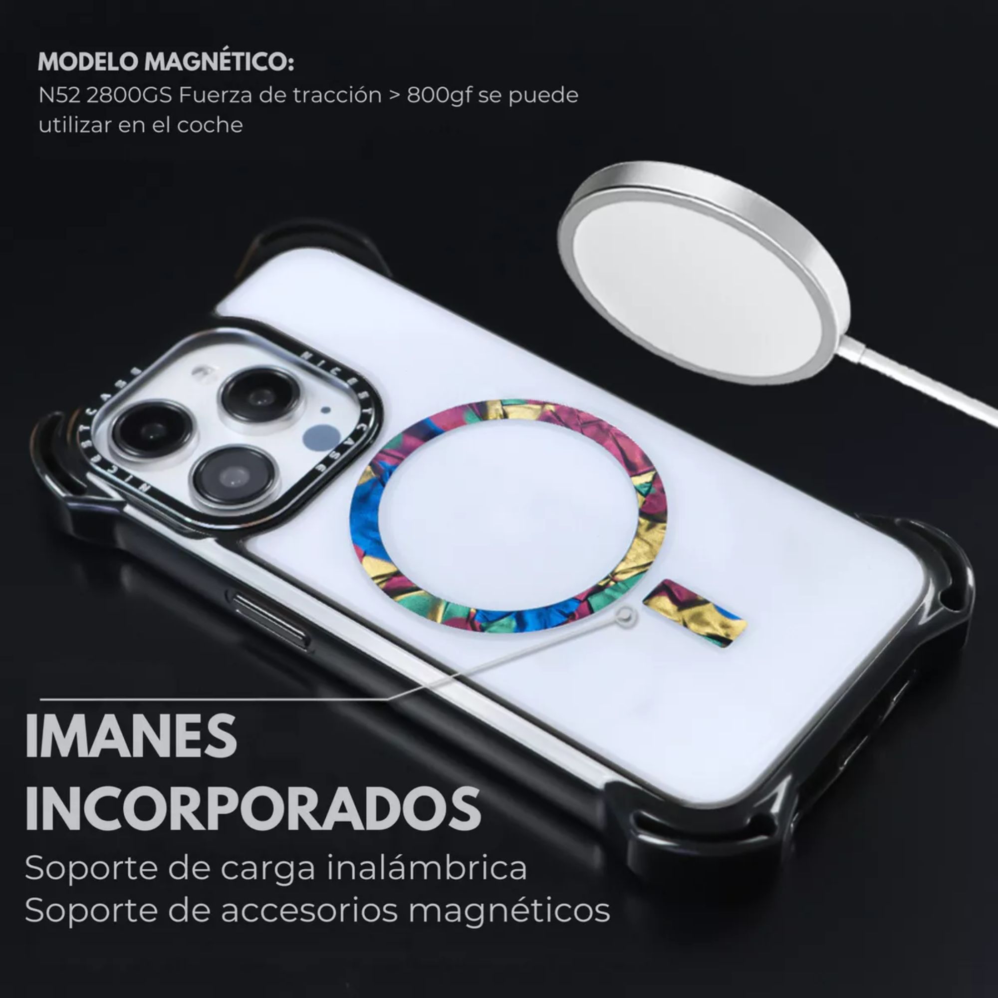 Foto 5 pulgar | Funda Case Uso Rudo Ultra Bounce Epoxi para iPhone 13 - 14   Mr. Gadgets Coral Negro Magsafe
