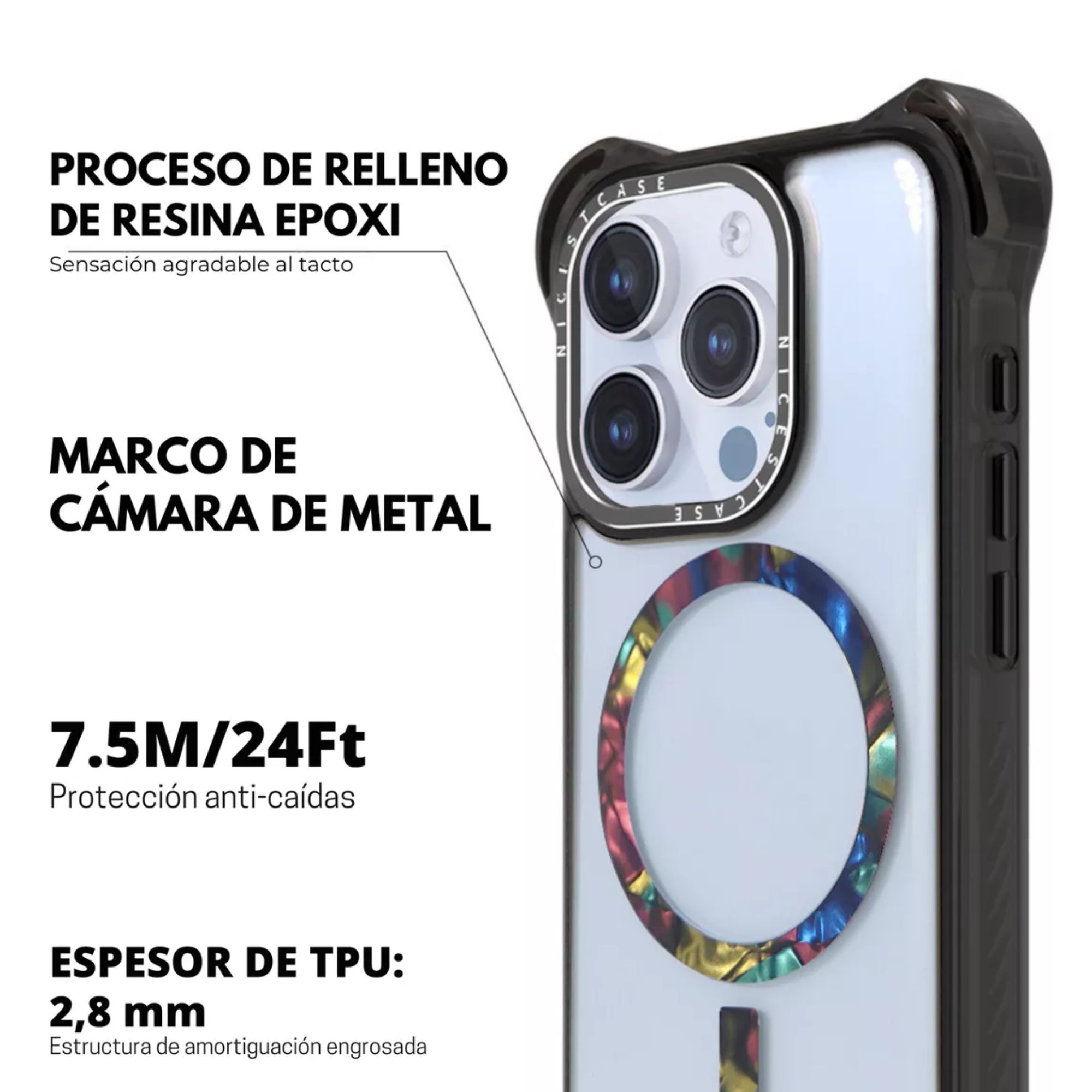 Foto 6 pulgar | Funda Case Uso Rudo Ultra Bounce Epoxi para iPhone 13 - 14   Mr. Gadgets Coral Negro Magsafe