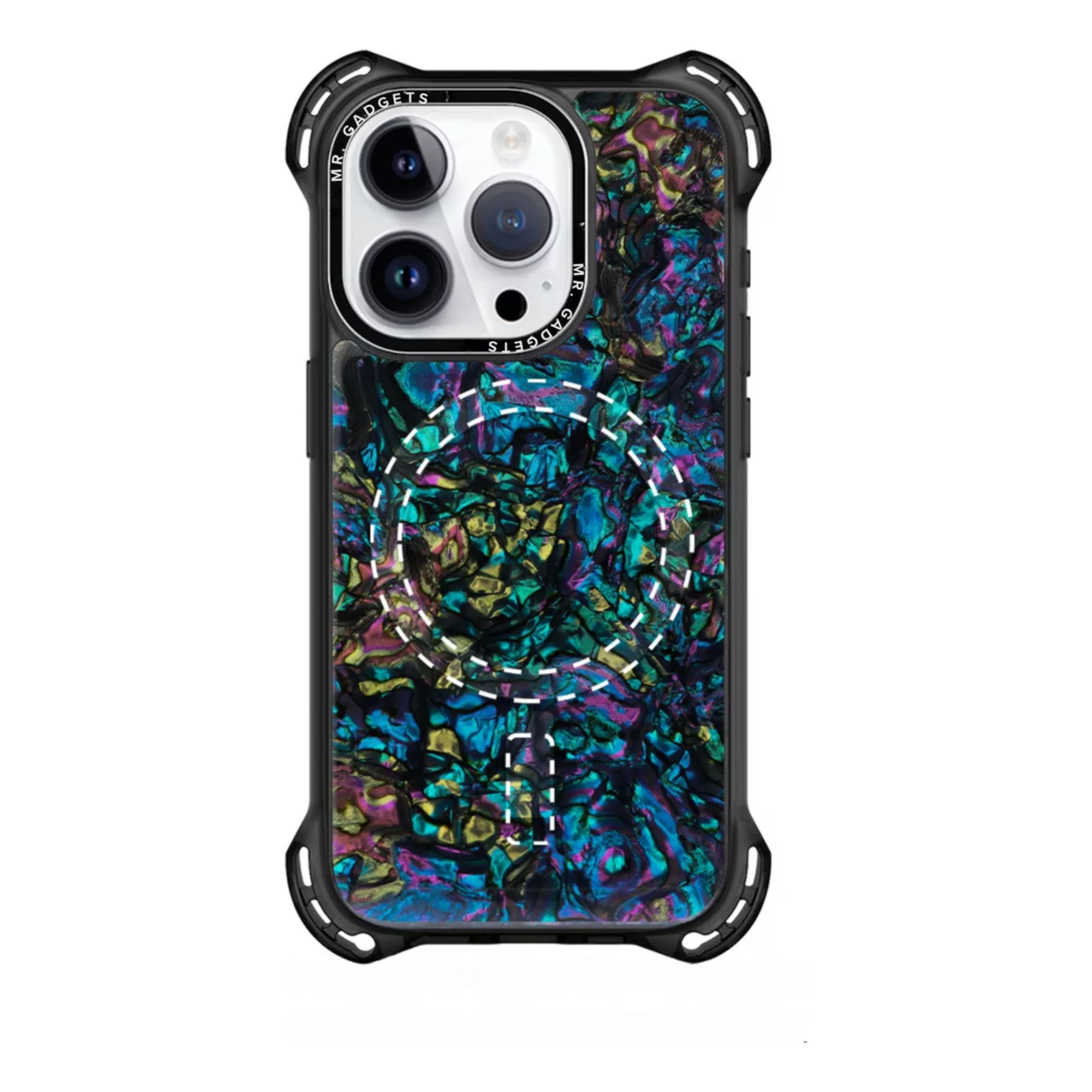 Funda Uso Rudo Ultra Bounce Concha Nacar Para Iphone 14 Plus/15 Plus Concha Color Negro