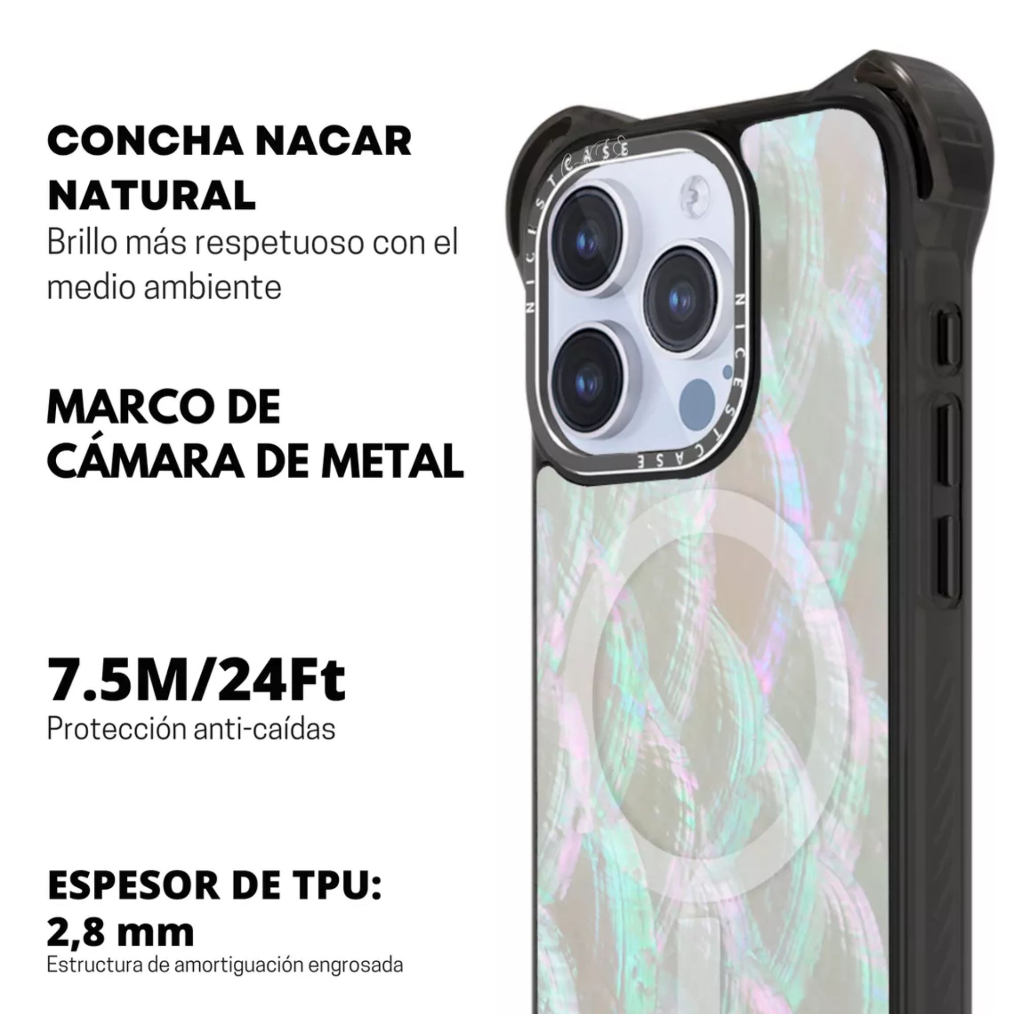Foto 4 pulgar | Funda Uso Rudo Ultra Bounce Concha Nacar Para Iphone 15 Pro / Concha Color Blanco Magsafe
