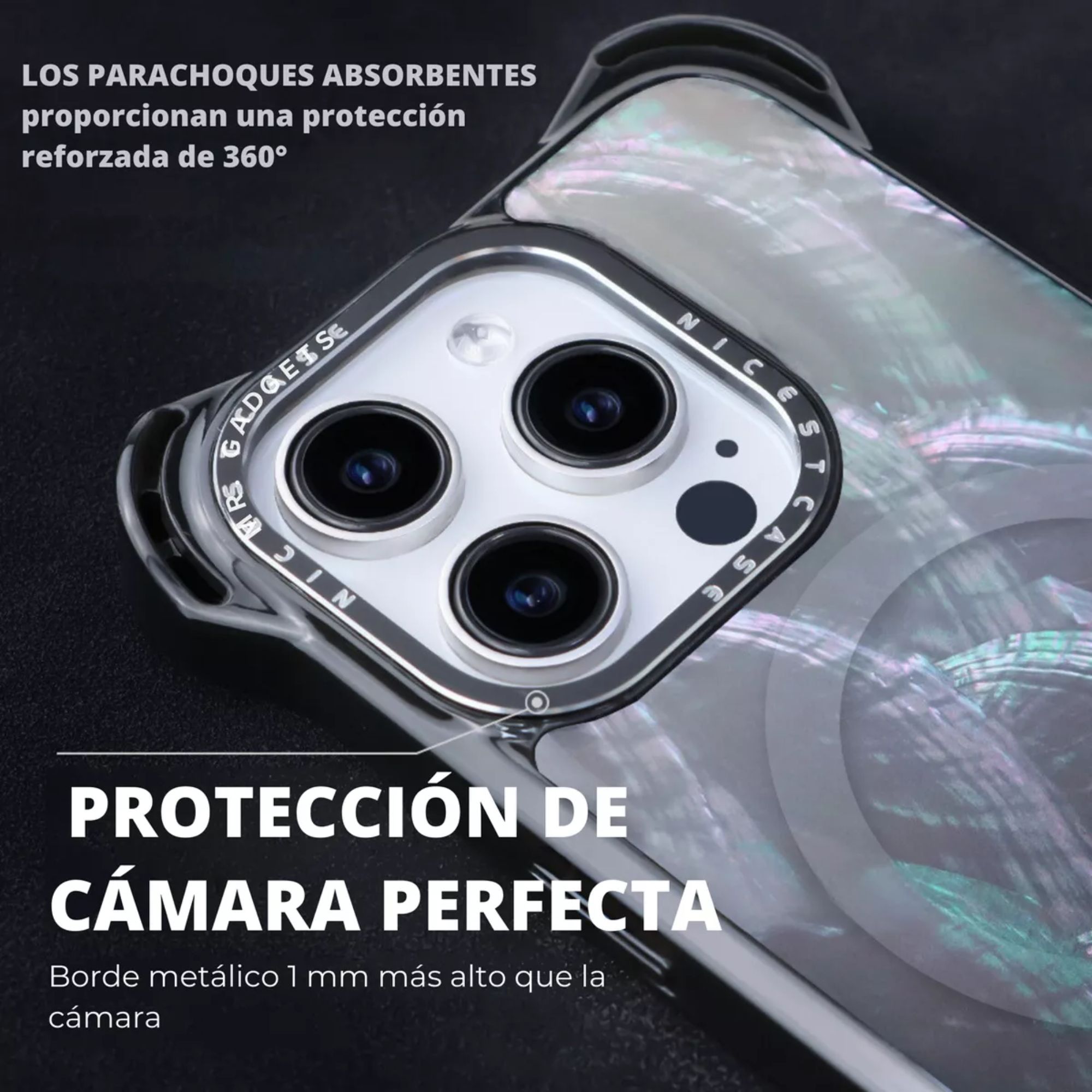 Foto 5 pulgar | Funda Uso Rudo Ultra Bounce Concha Nacar Para Iphone 15 Promax Concha Color Gris Magsafe