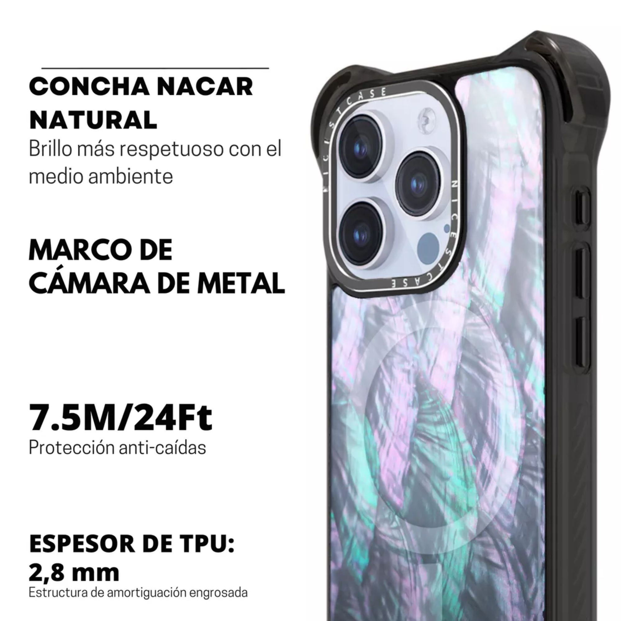 Foto 7 pulgar | Funda Uso Rudo Ultra Bounce Concha Nacar Para Iphone 15 Promax Concha Color Gris Magsafe