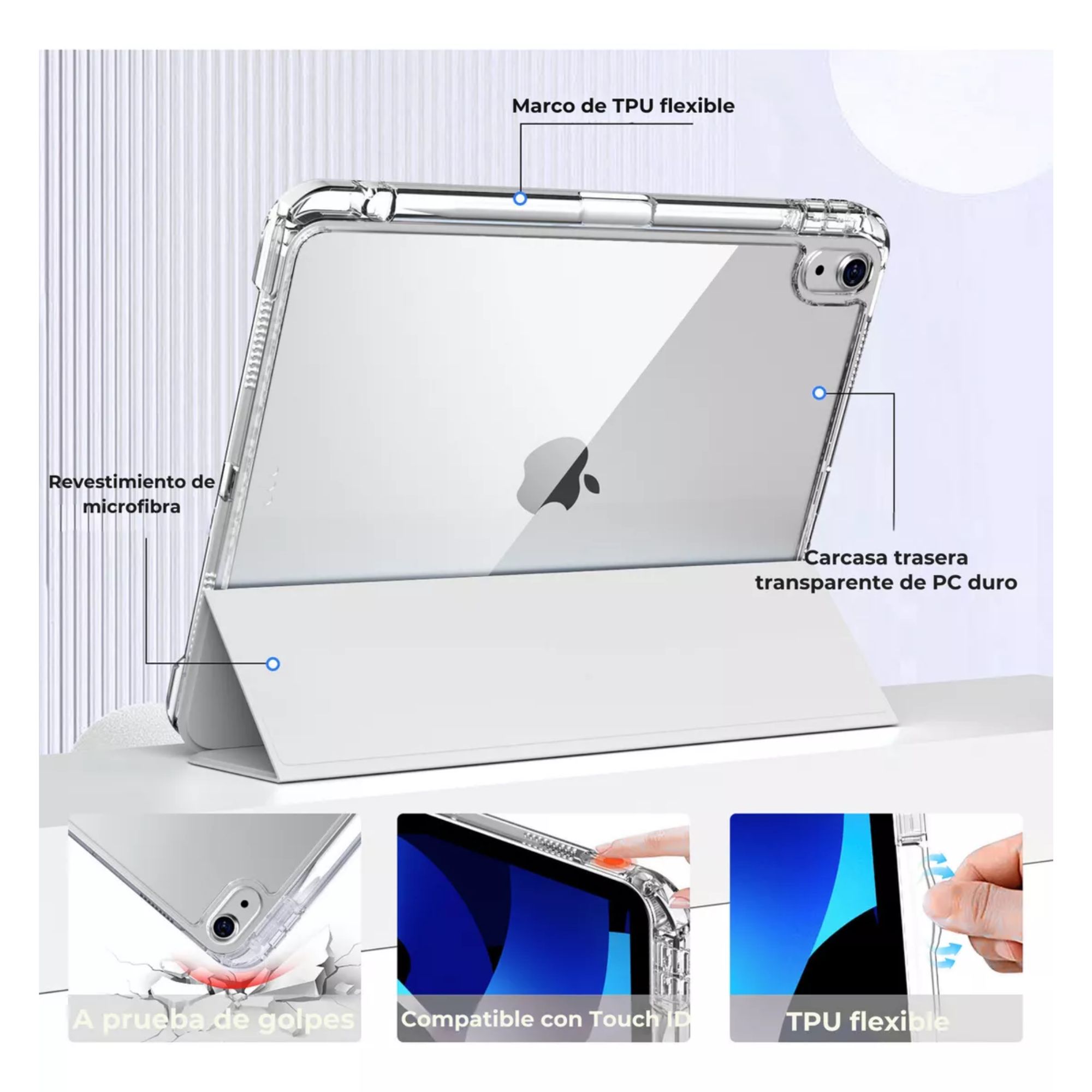 Foto 3 | Funda Para Ipad Pro 12.9 / Air 13 M2 Smart Cover Soporte Color Gris