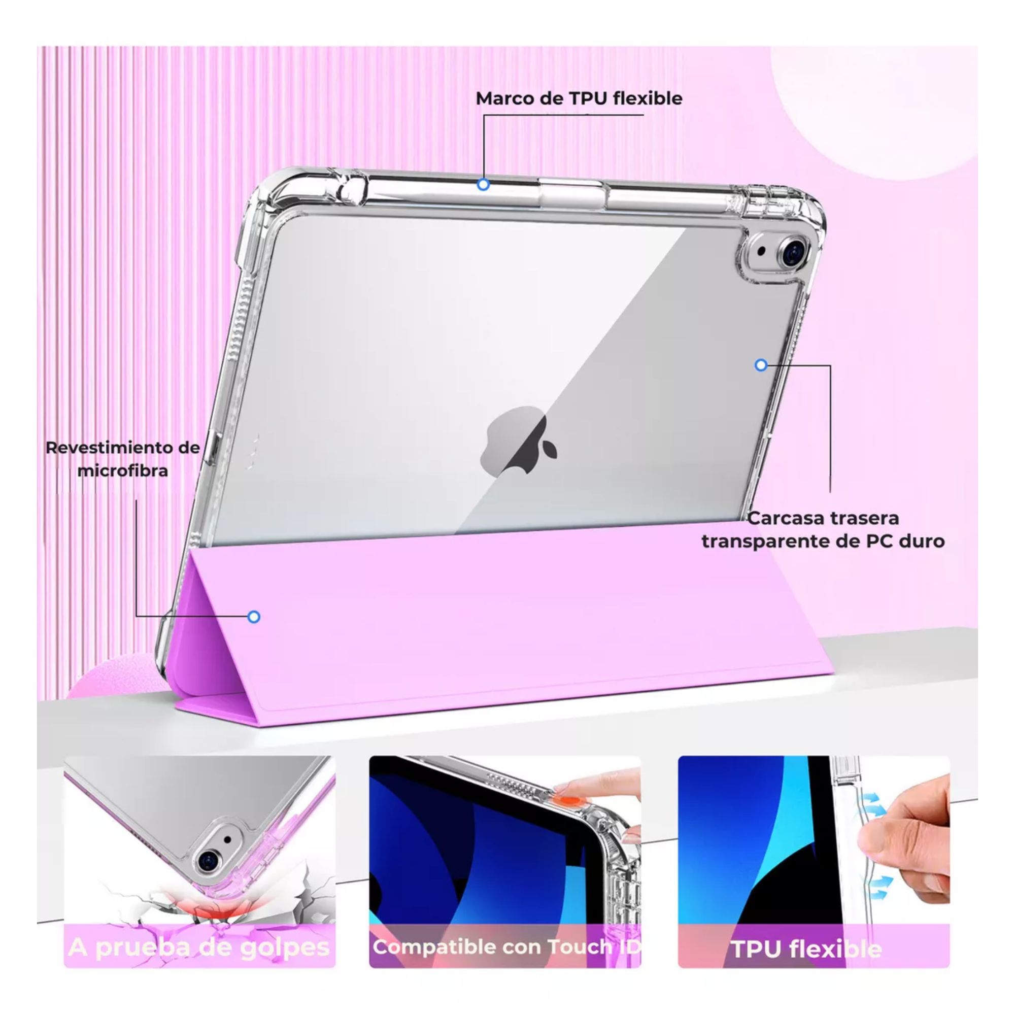 Foto 3 | Funda Para Ipad Pro 12.9 / Air 13 M2 Smart Cover Soporte Color Rosa