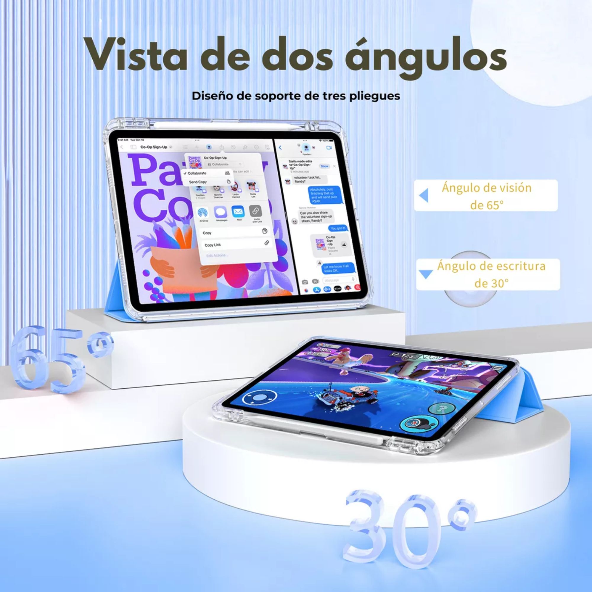 Foto 5 pulgar | Funda Para Ipad Pro 12.9 / Air 13 M2 Smart Cover Soporte Color Azul Cielo