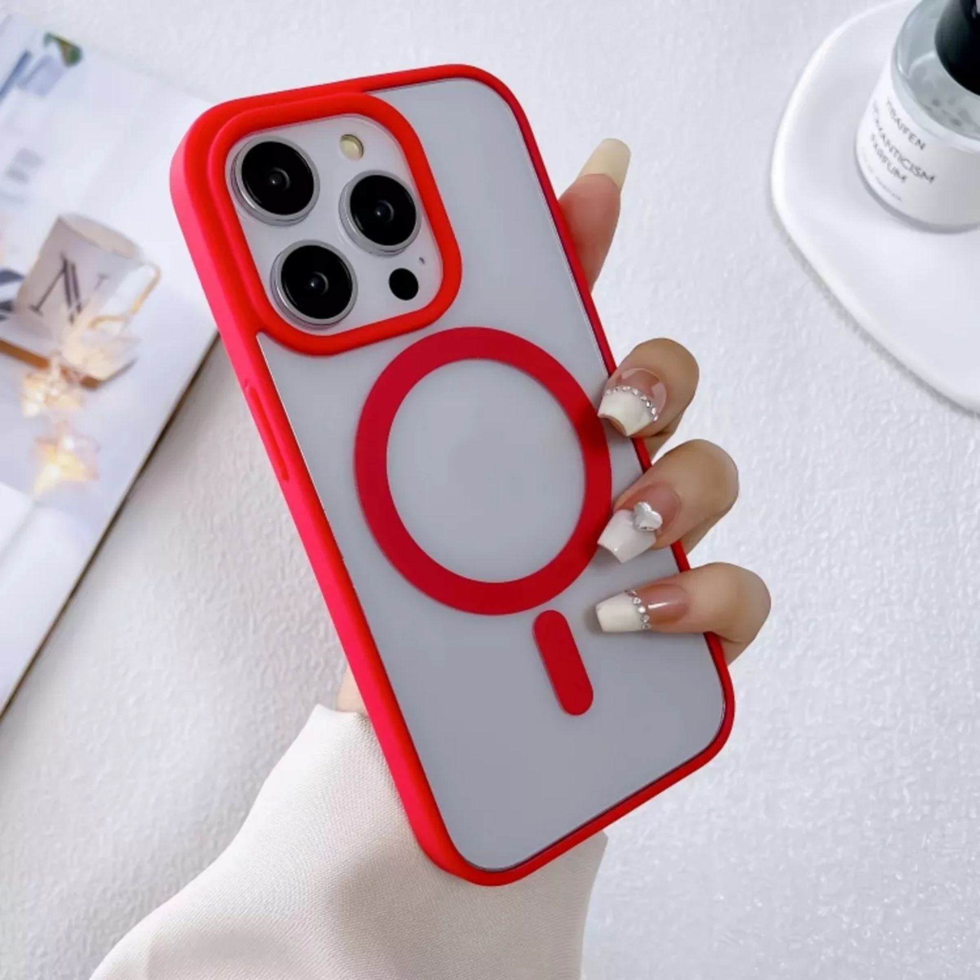 Foto 8 pulgar | Kit Mica Cámara + Funda Case Transparente con Rojo para iPhone 16 Pro