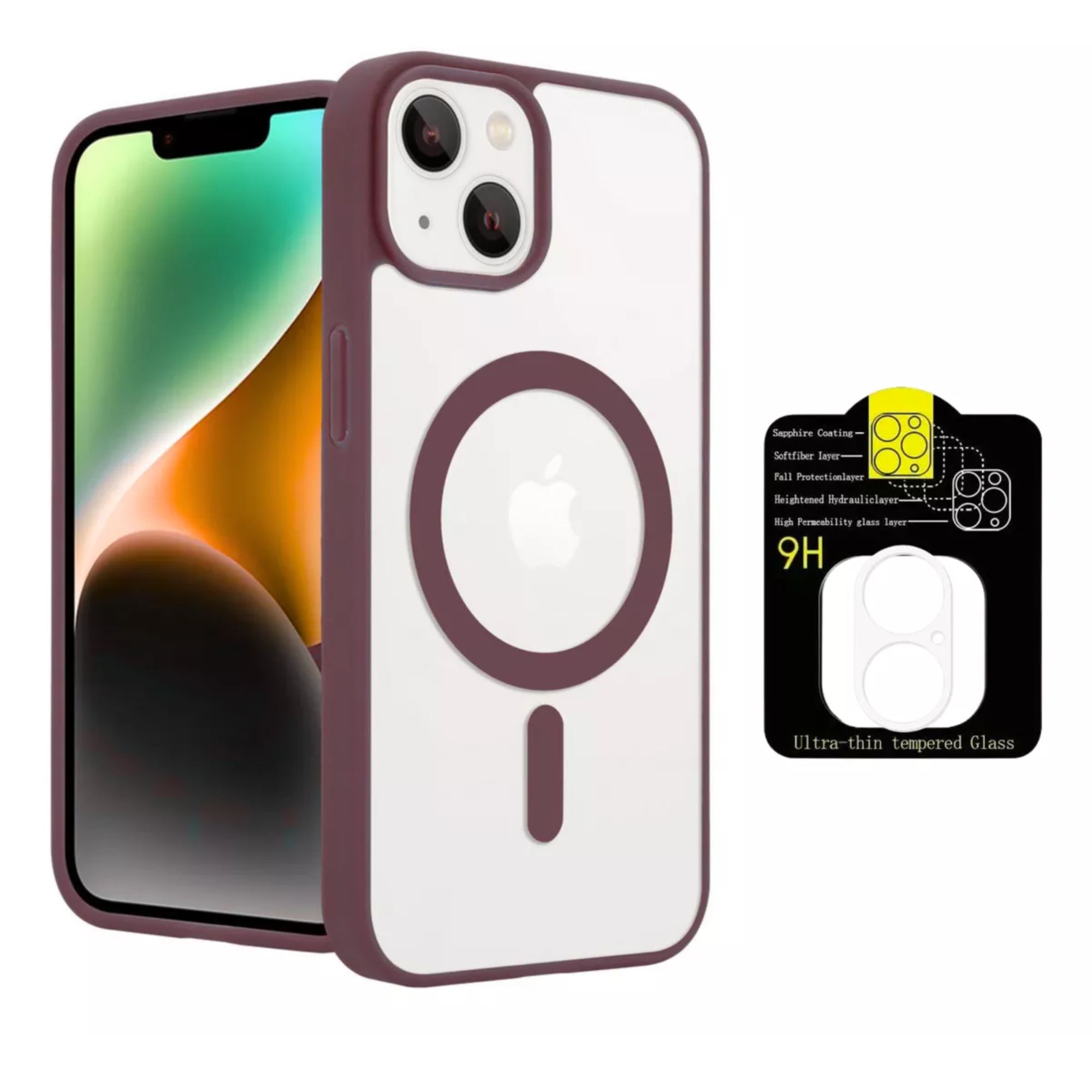 Kit Mica Cámara para iPhone 16 + Funda Case Transparente con Vino para iPhone 16 Plus