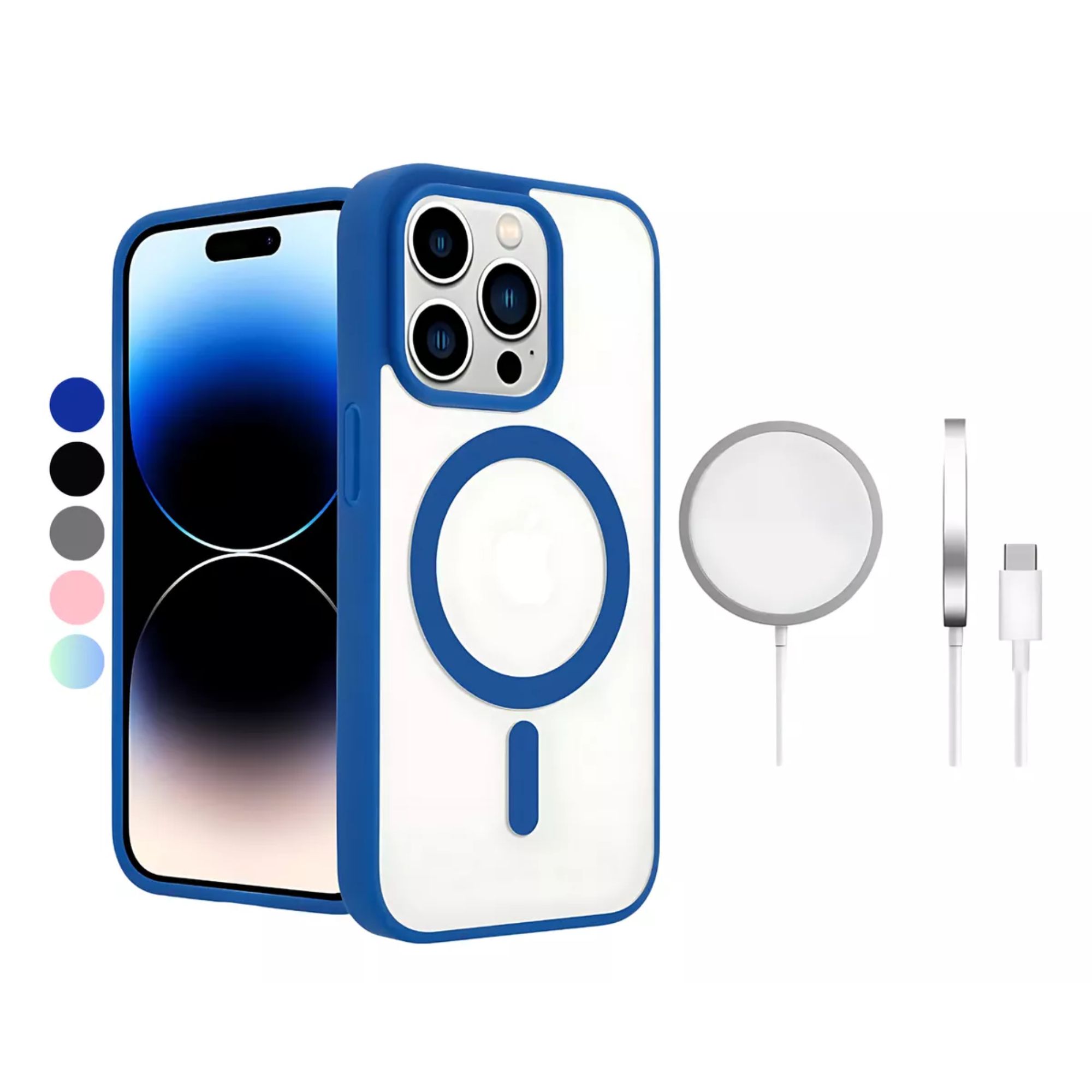 Foto 2 pulgar | Funda para iPhone 14 Plus/15 Plus Azul + Cargador Inalámbrico Magsafe