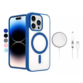 Foto 1 | Funda para iPhone 14 Plus/15 Plus Azul + Cargador Inalámbrico Magsafe