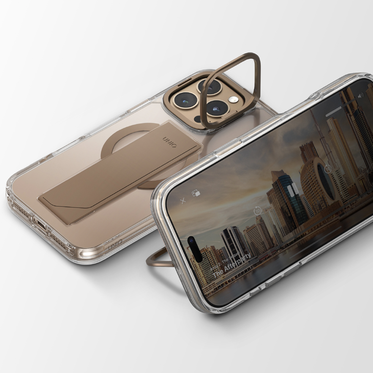 Foto 4 pulgar | Funda Para Iphone 16 Pro Taupe Dorado Heldro Max (magclick™) De Uniq