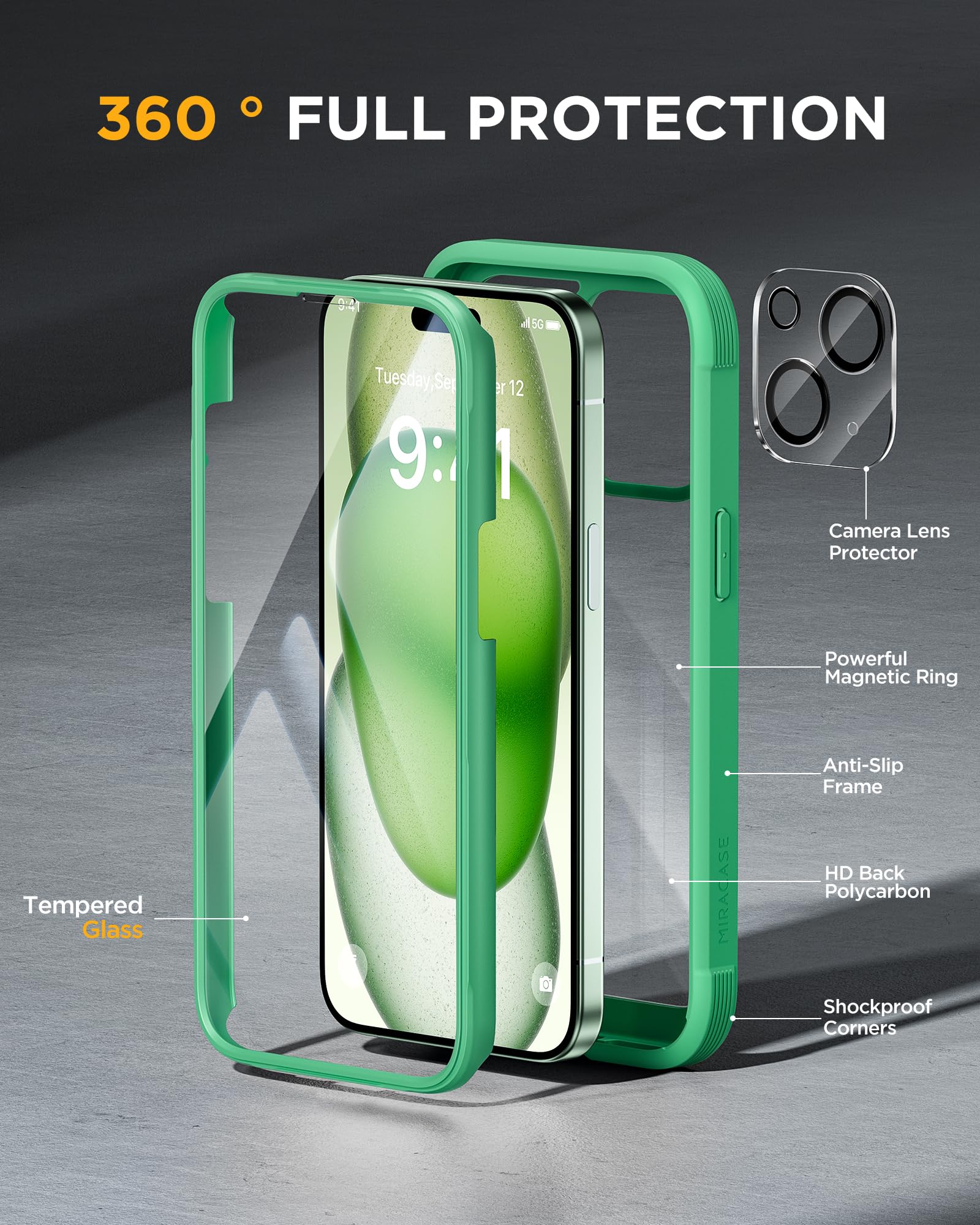 Foto 3 pulgar | Funda Miracase Glass Series Para Iphone 15 Plus De 6.7 Pulgadas, Color Verde - Venta Internacional.