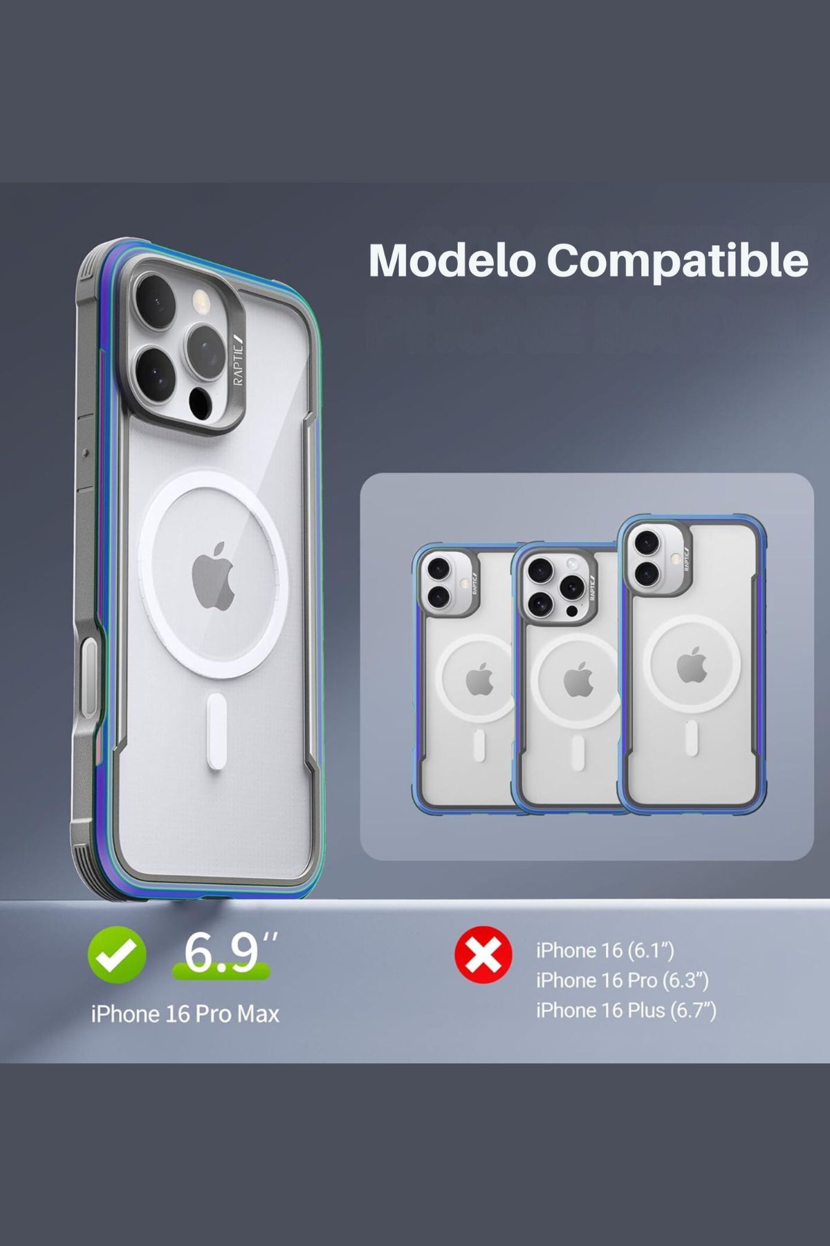 Foto 3 pulgar | Funda Aluminio Raptic Shield Maganetico Para Iphone 16 Pro Max Iridicente