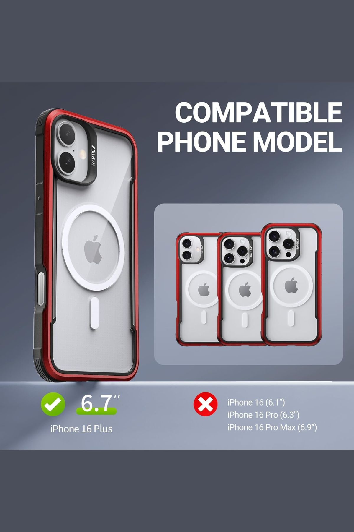 Foto 3 pulgar | Funda Aluminio Raptic Shield Maganetico Para Iphone 16 Plus Rojo