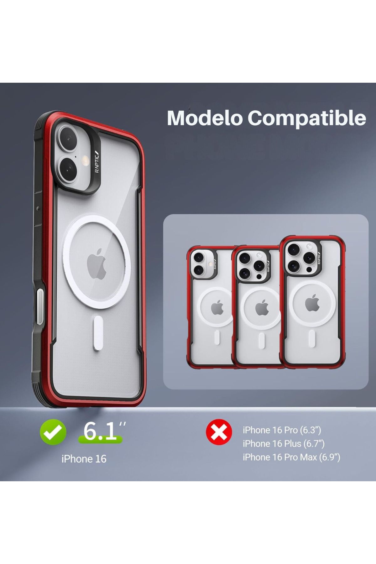 Foto 3 pulgar | Funda Aluminio Raptic Shield Maganetico Para Iphone 16 Rojo