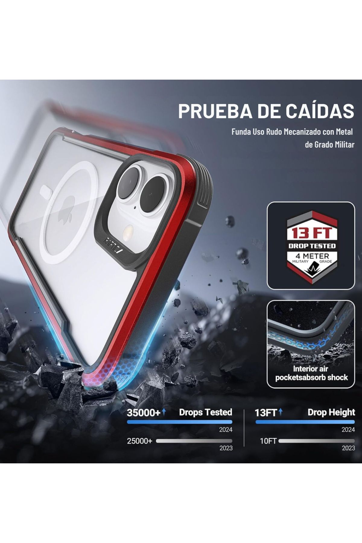 Foto 4 pulgar | Funda Aluminio Raptic Shield Maganetico Para Iphone 16 Rojo