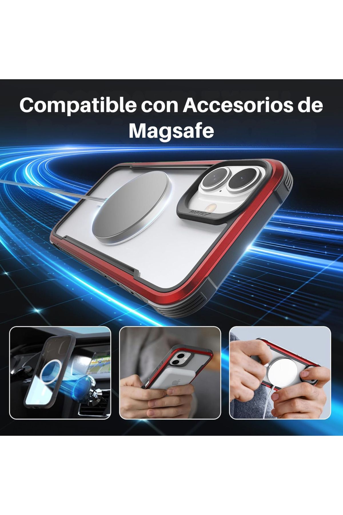 Foto 6 pulgar | Funda Aluminio Raptic Shield Maganetico Para Iphone 16 Rojo