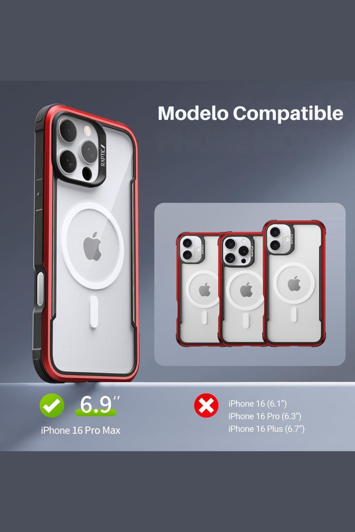 Foto 2 | Funda Aluminio Raptic Shield Maganetico Para Iphone 16 Pro Max Rojo