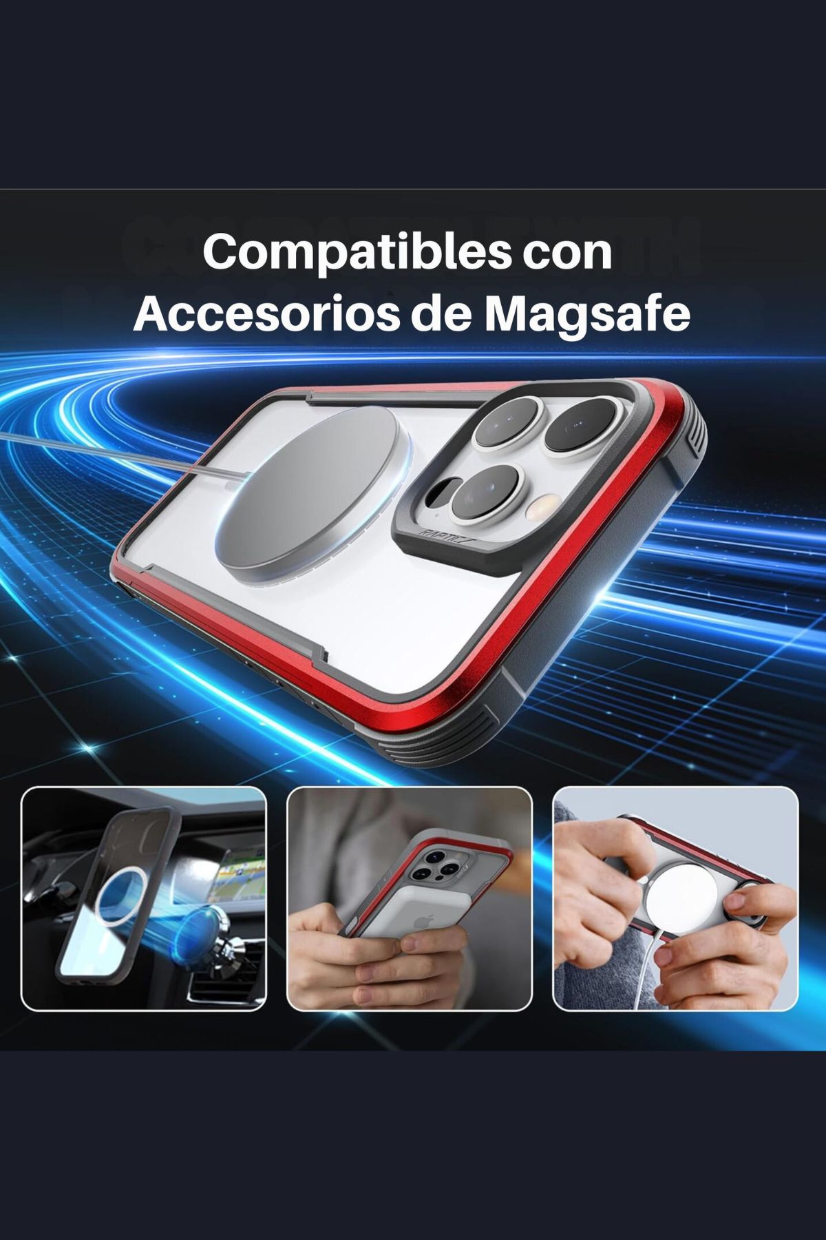 Foto 6 pulgar | Funda Aluminio Raptic Shield Maganetico Para Iphone 16 Pro Max Rojo