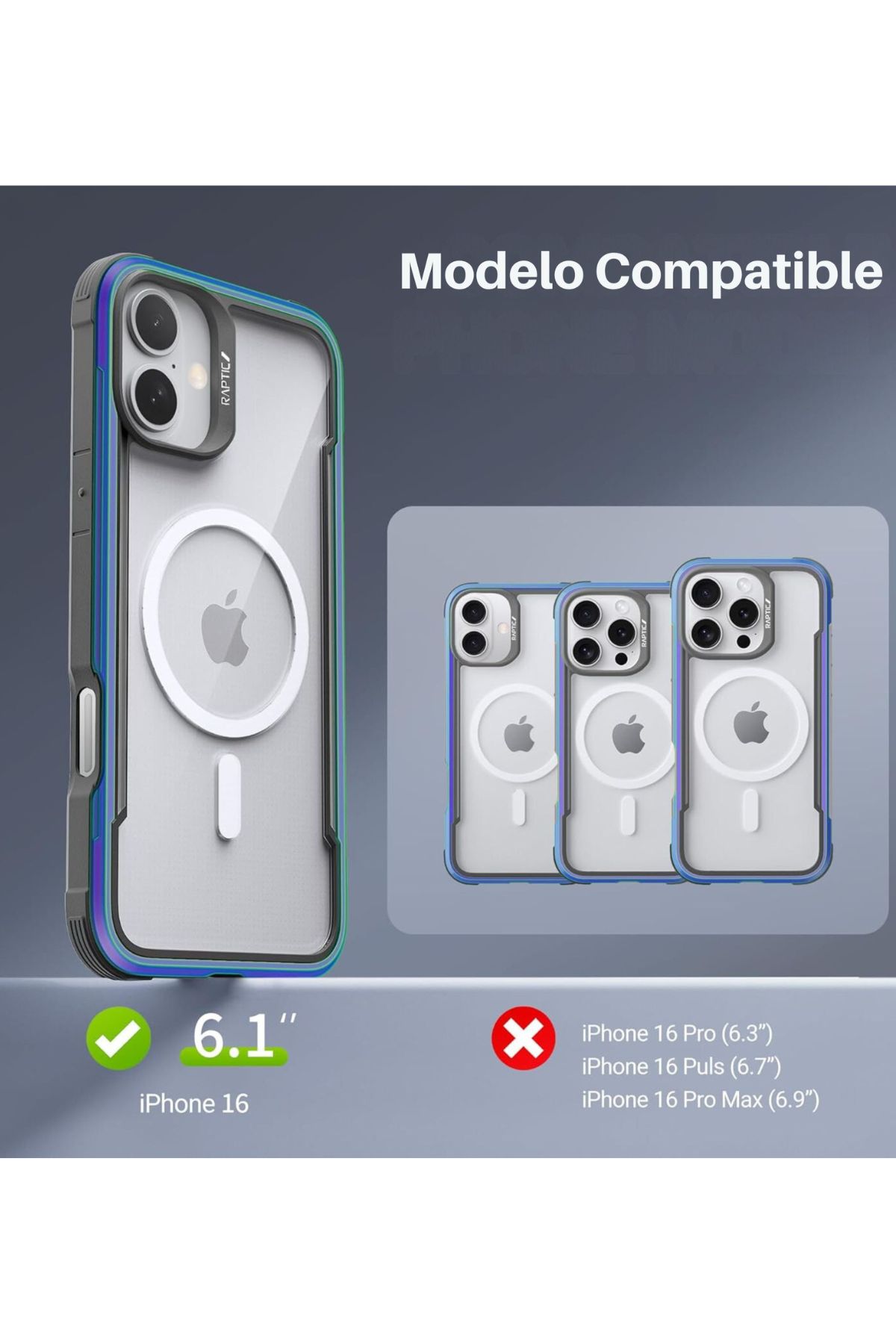 Foto 3 pulgar | Funda Aluminio Raptic Shield Maganetico Para Iphone 16 Iridicente
