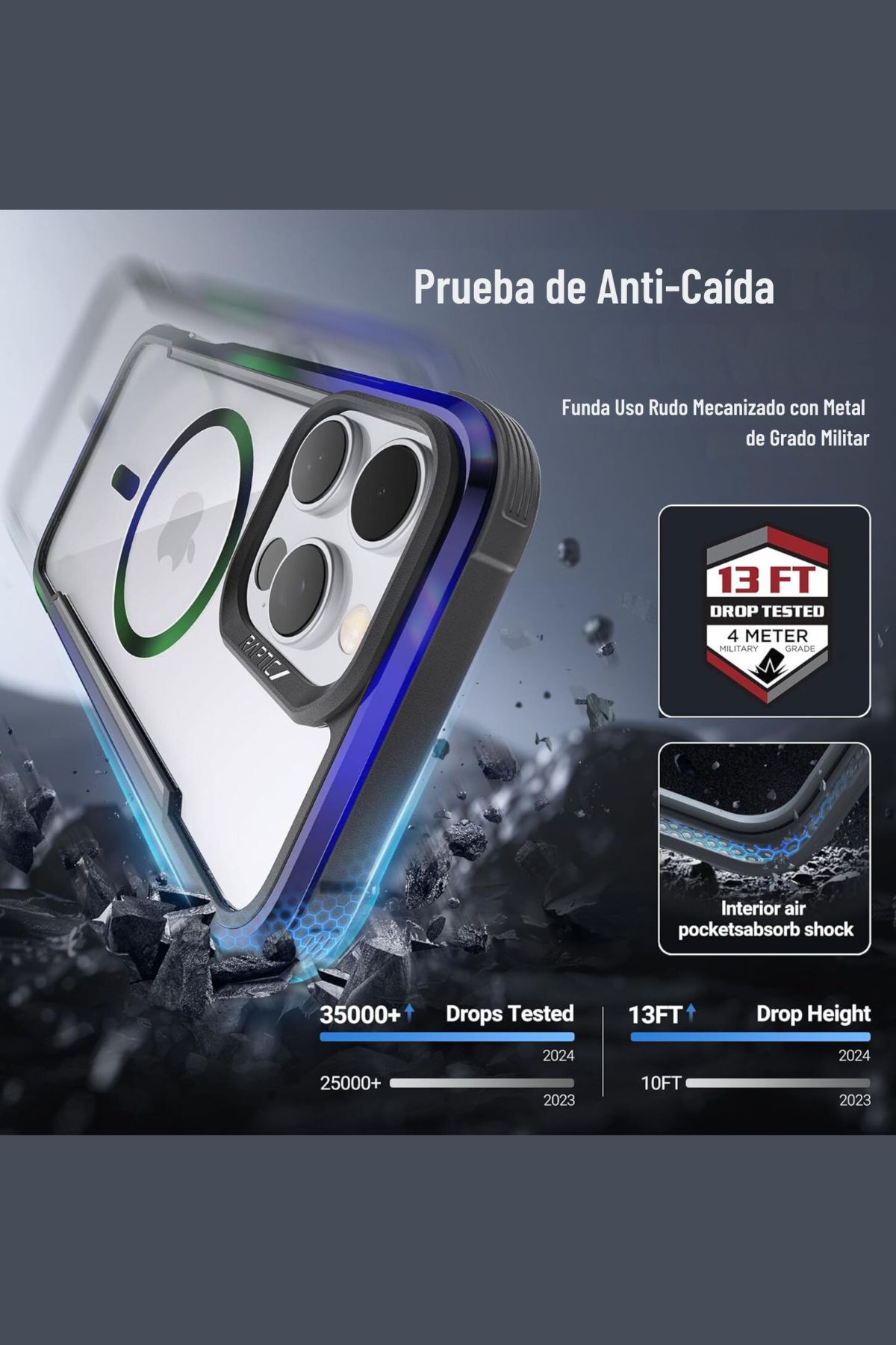 Foto 6 pulgar | Funda Aluminio Raptic Shield Maganetico Para Iphone 16 Pro Negro
