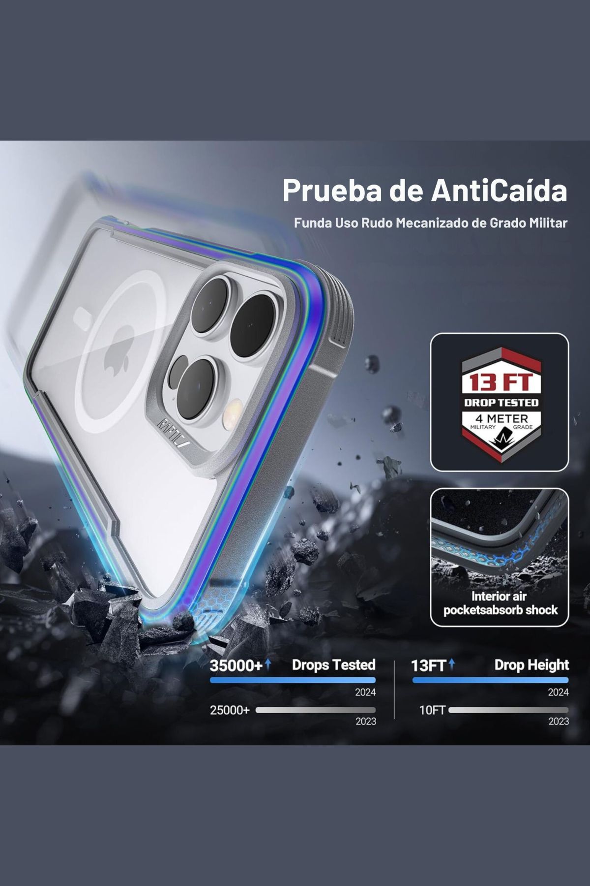 Foto 4 pulgar | Funda Aluminio Raptic Shield Maganetico Para Iphone 16 Pro Iridiciente