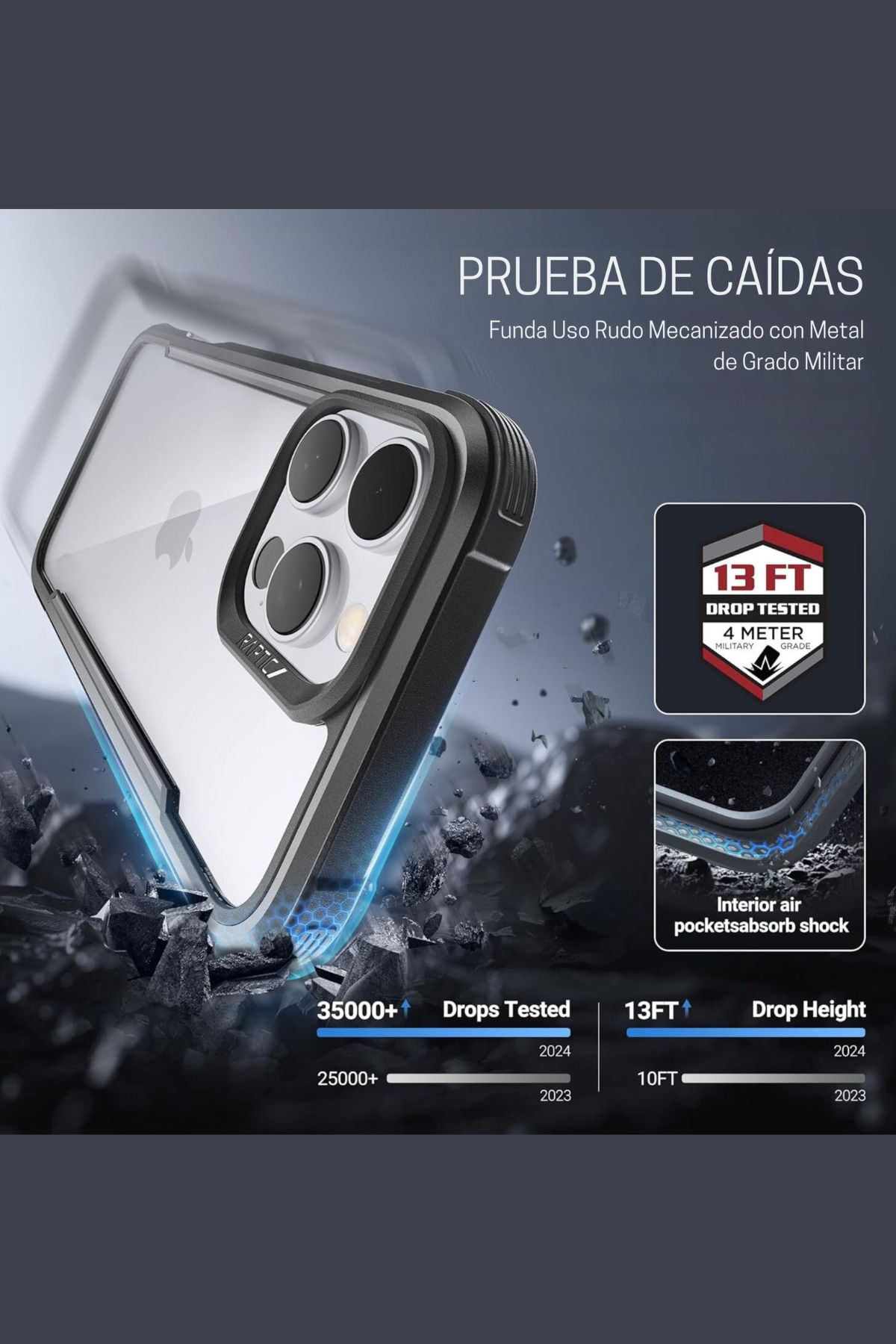 Foto 4 pulgar | Funda Aluminio Raptic Shield Uso Rudo Para Iphone 16 Pro Max Negro