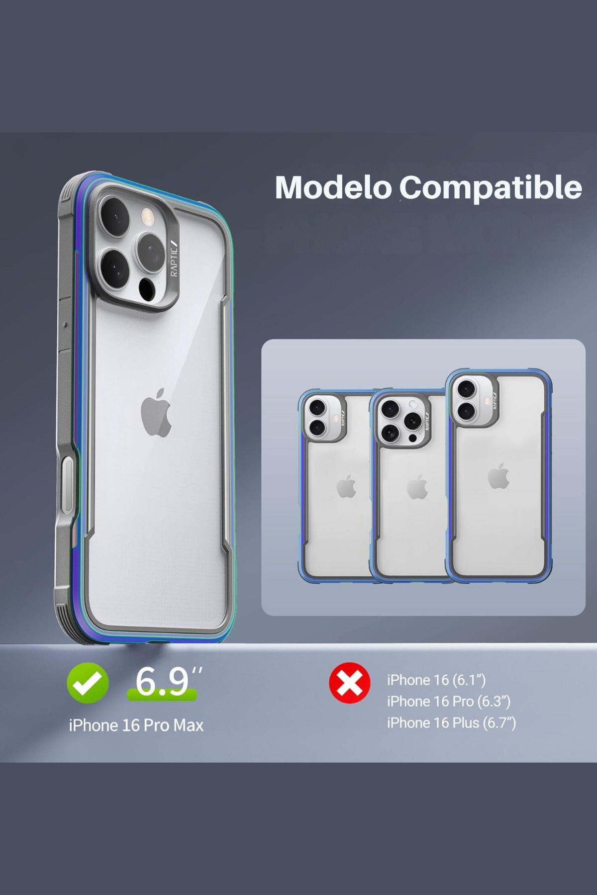 Foto 3 pulgar | Funda Aluminio Raptic Shield Uso Rudo Para Iphone 16 Pro Max Iridicente
