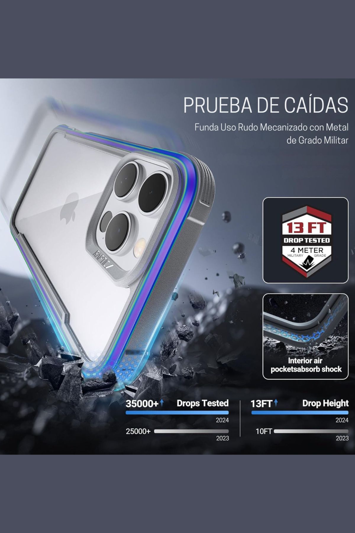 Foto 4 pulgar | Funda Aluminio Raptic Shield Uso Rudo Para Iphone 16 Pro Max Iridicente