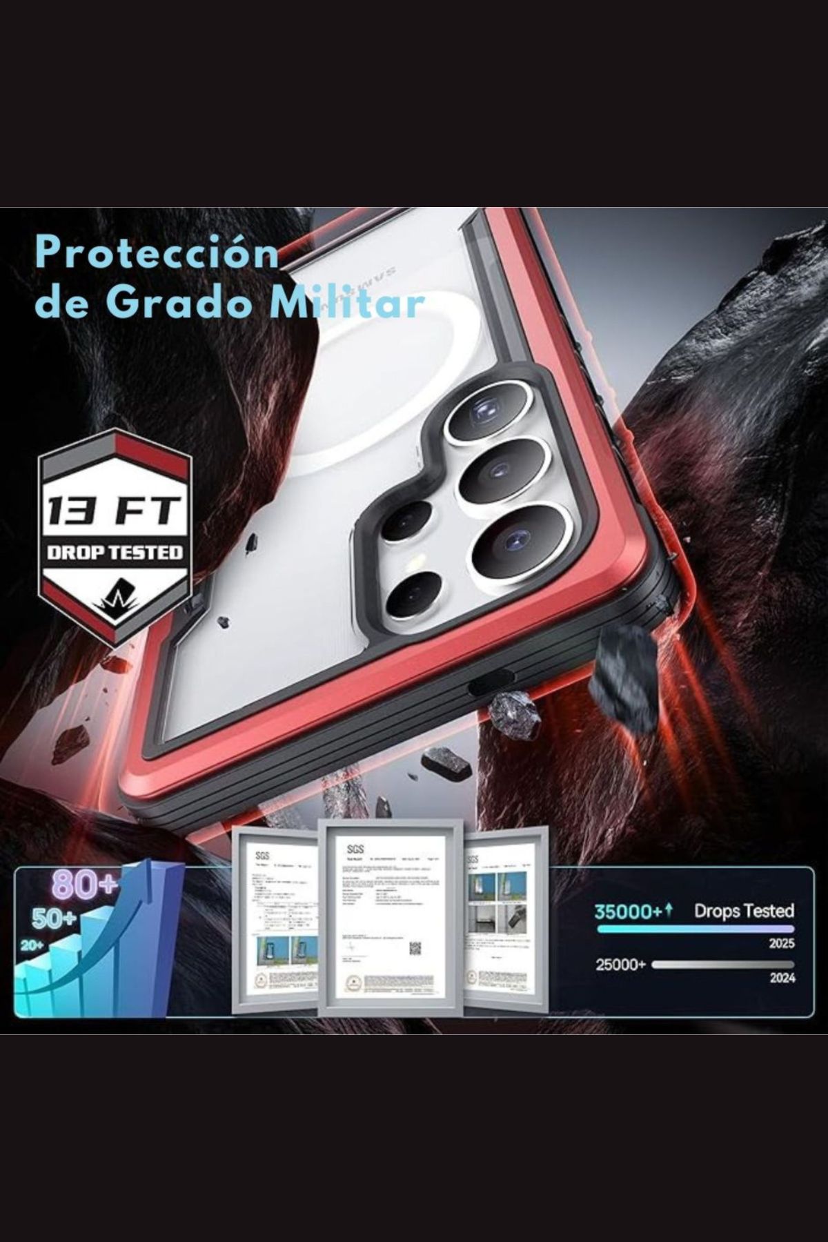 Foto 3 | Funda Aluminio Raptic Shield Uso Rudo Magnetico Para Samsung S25 Ultra Rojo