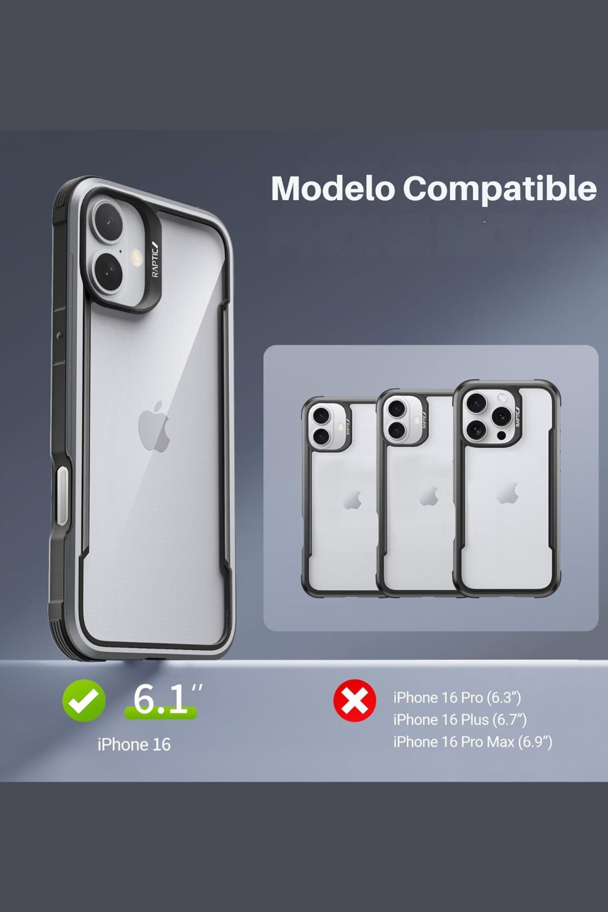 Foto 3 pulgar | Funda Aluminio Raptic Shield Uso Rudo Para Iphone 16 Negro