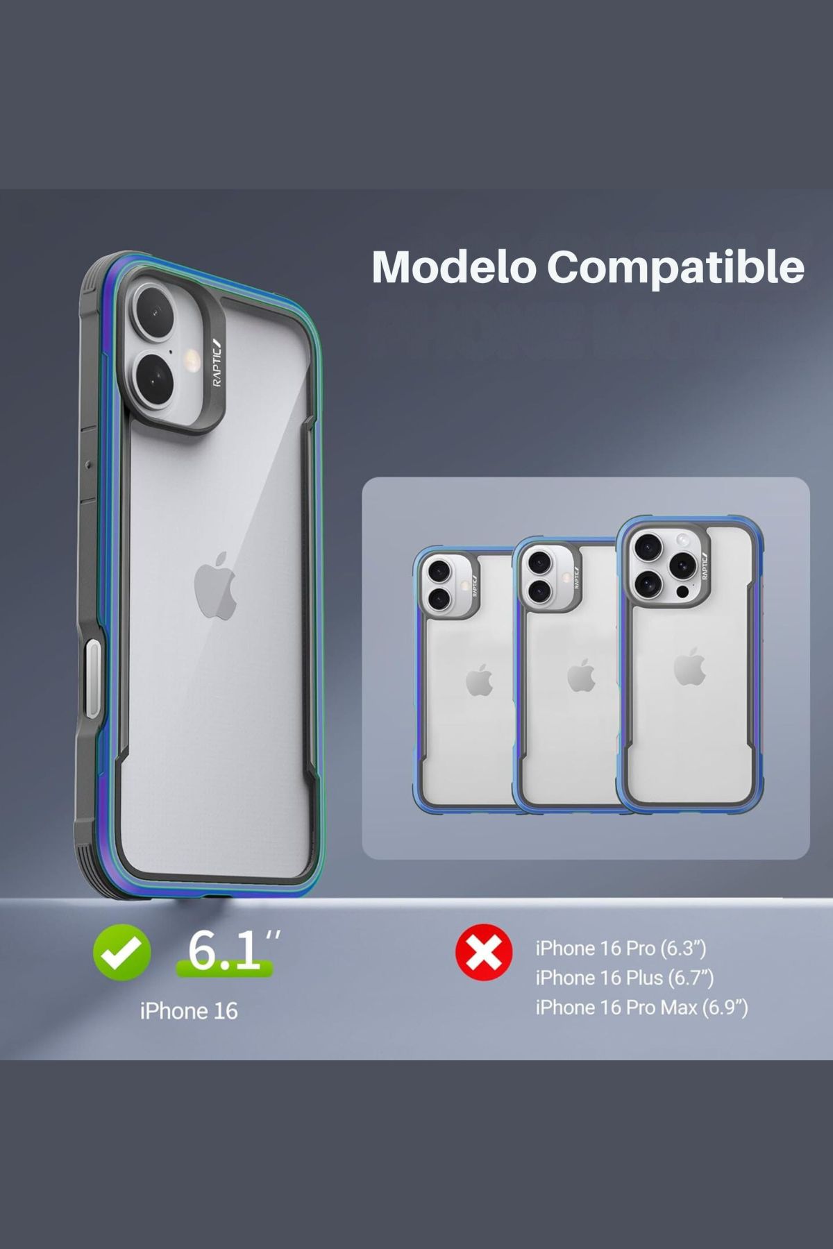 Foto 3 pulgar | Funda Aluminio Raptic Shield Uso Rudo Para Iphone 16 Iridicente