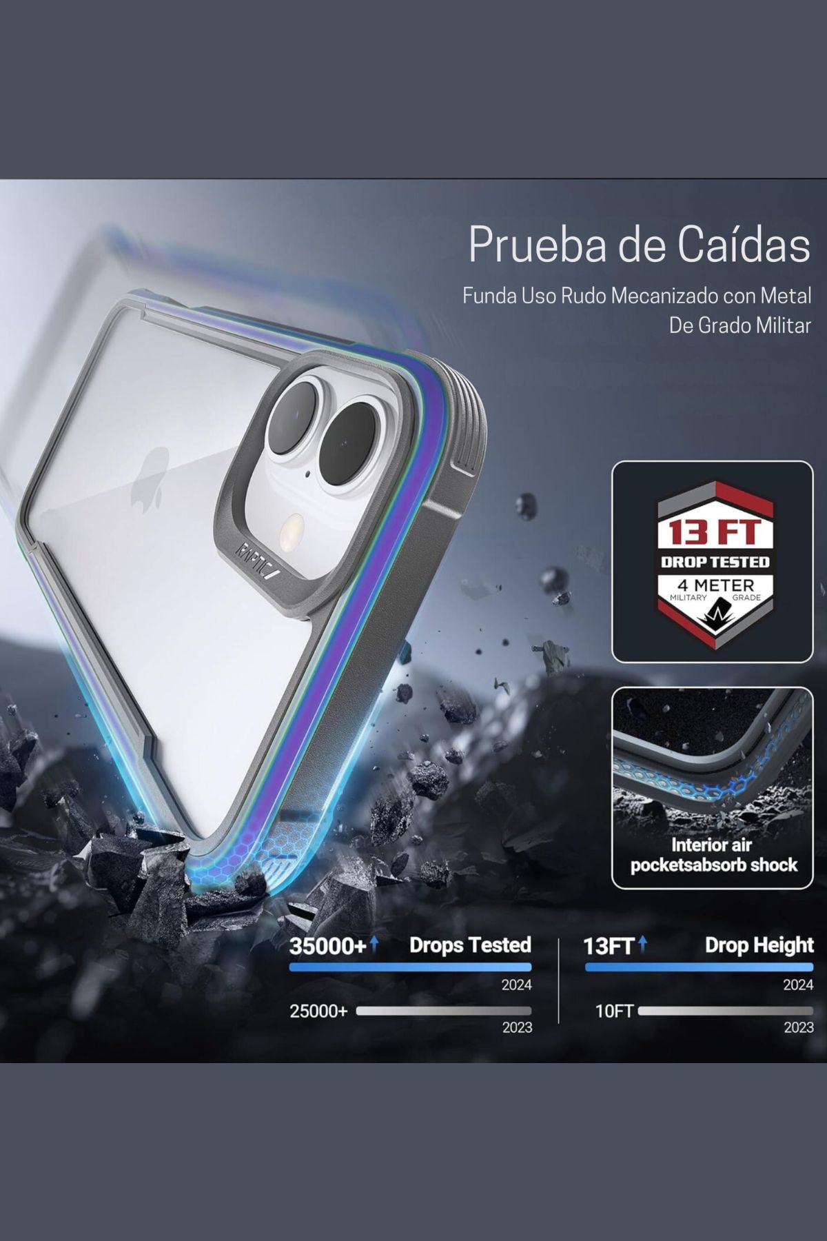 Foto 4 pulgar | Funda Aluminio Raptic Shield Uso Rudo Para Iphone 16 Iridicente