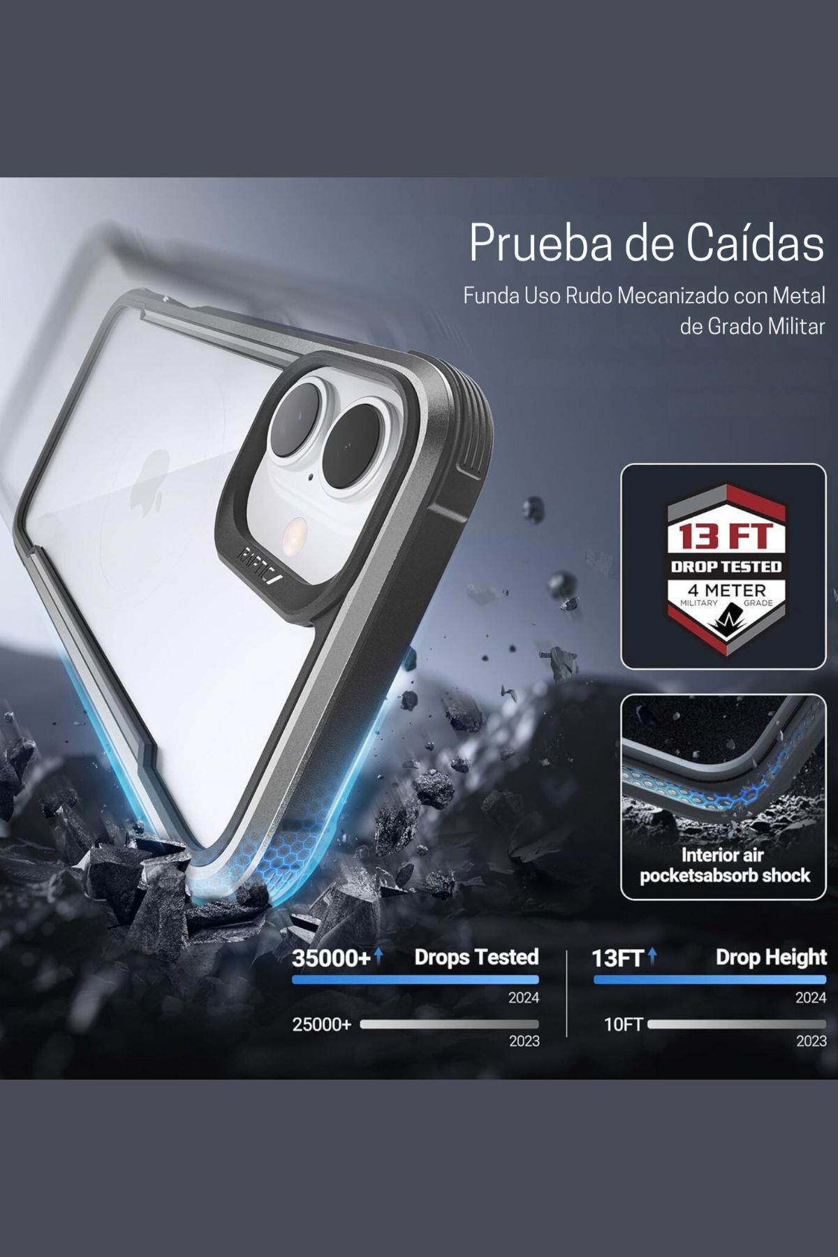 Foto 4 pulgar | Funda Aluminio Raptic Shield Uso Rudo Para Iphone 16 Pro Negro