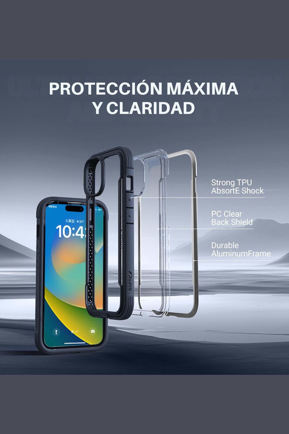 Foto 5 pulgar | Funda Aluminio Raptic Shield Uso Rudo Para Iphone 16 Pro Negro