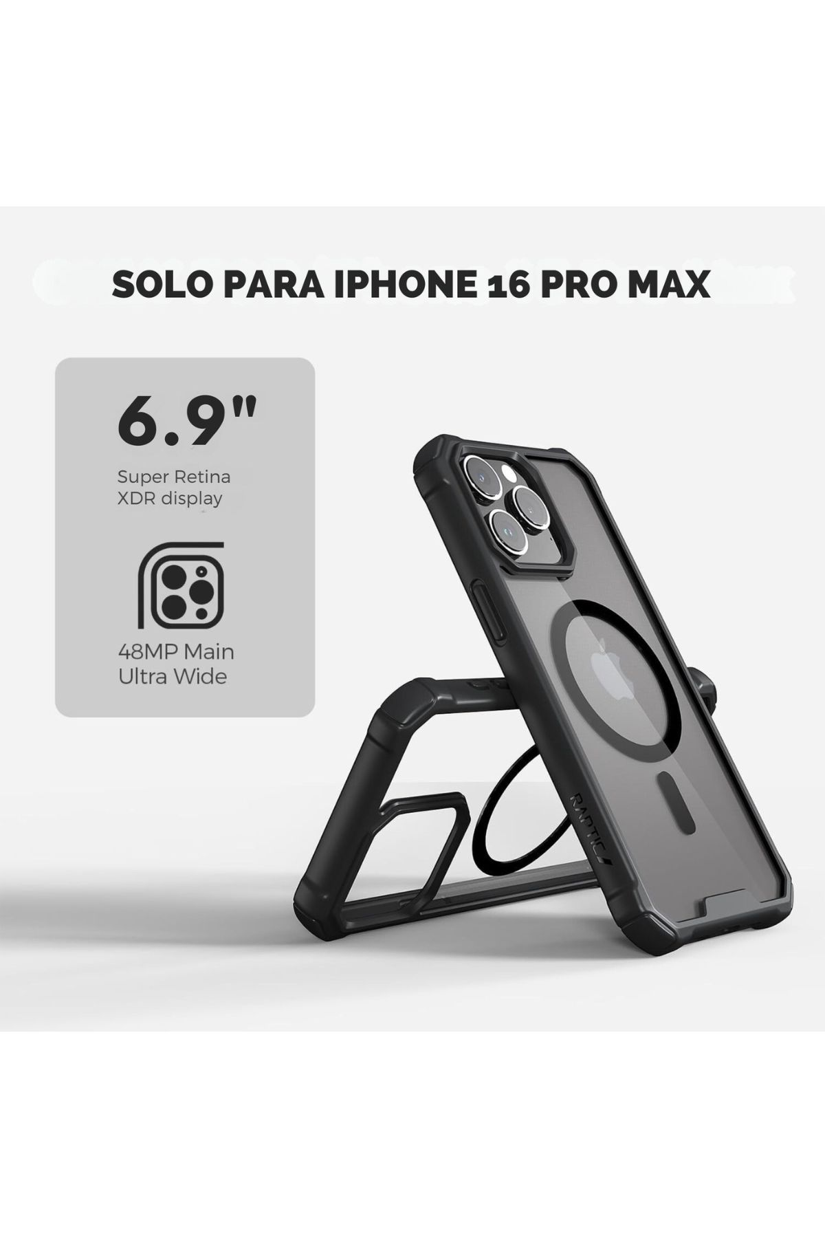 Foto 3 pulgar | Funda Policarbonato Raptic Dual Impact Para Iphone 16 Pro Max Negro