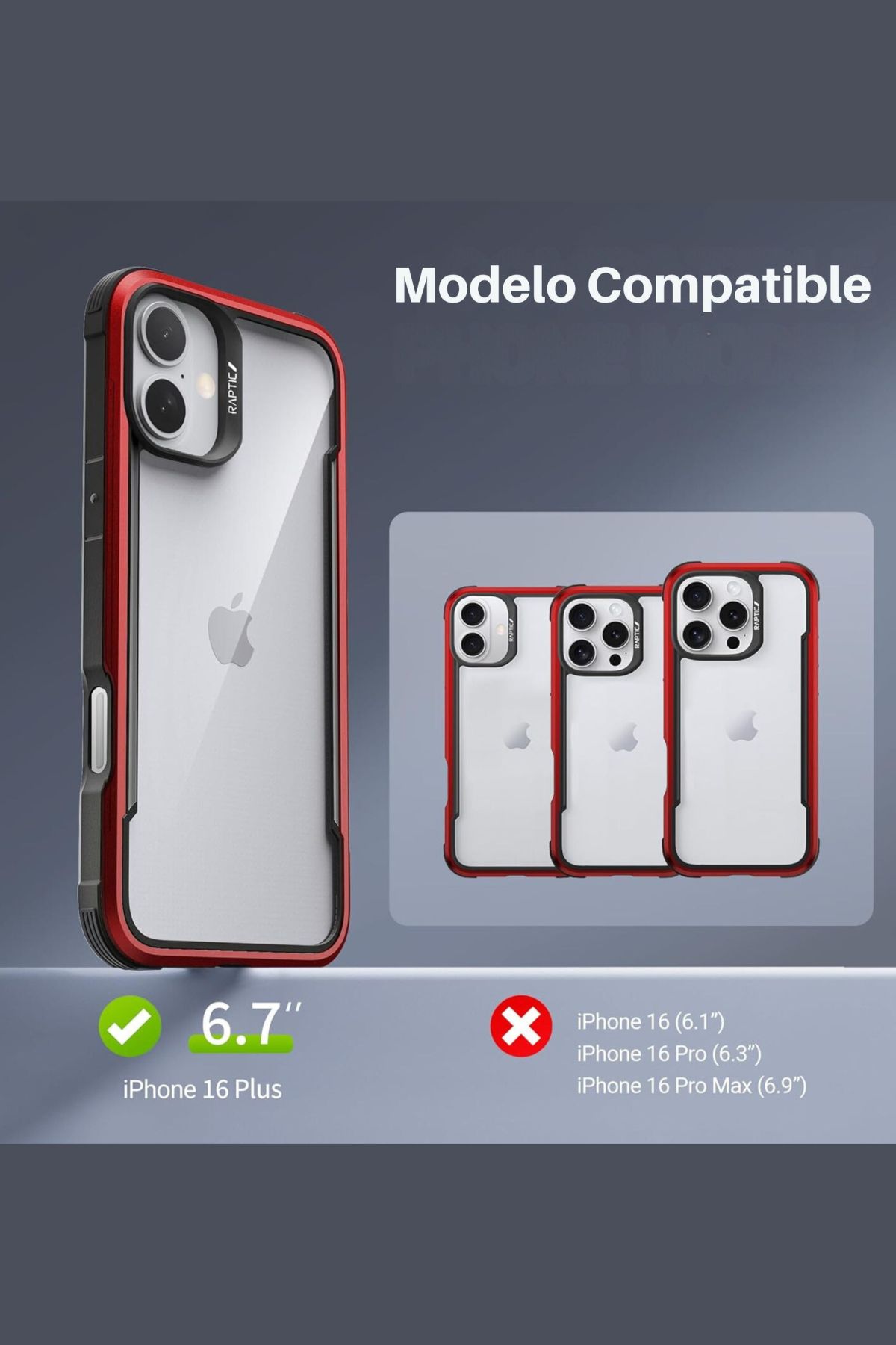 Foto 3 pulgar | Funda Aluminio Raptic Shield Uso Rudo Para Iphone 16 Pro Rojo