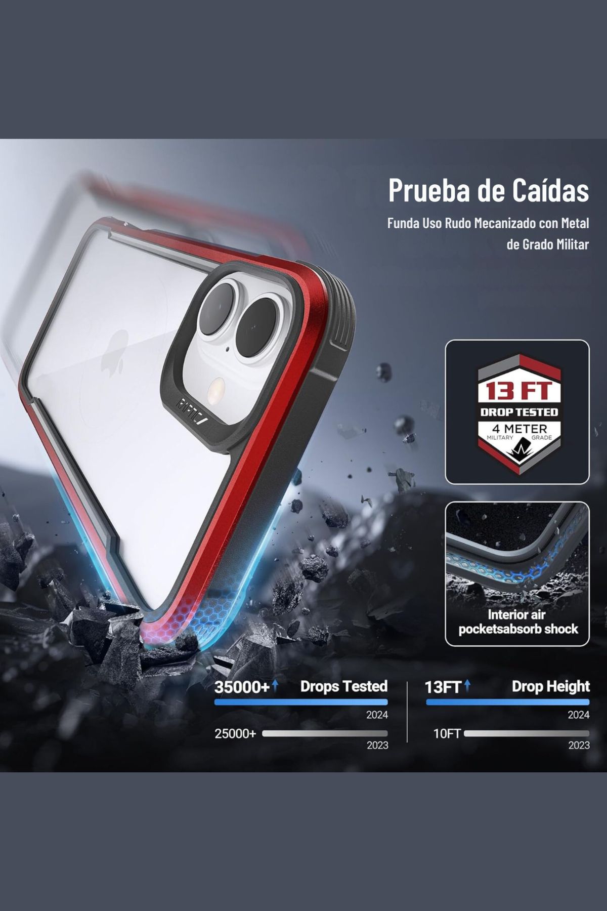 Foto 4 pulgar | Funda Aluminio Raptic Shield Uso Rudo Para Iphone 16 Pro Rojo