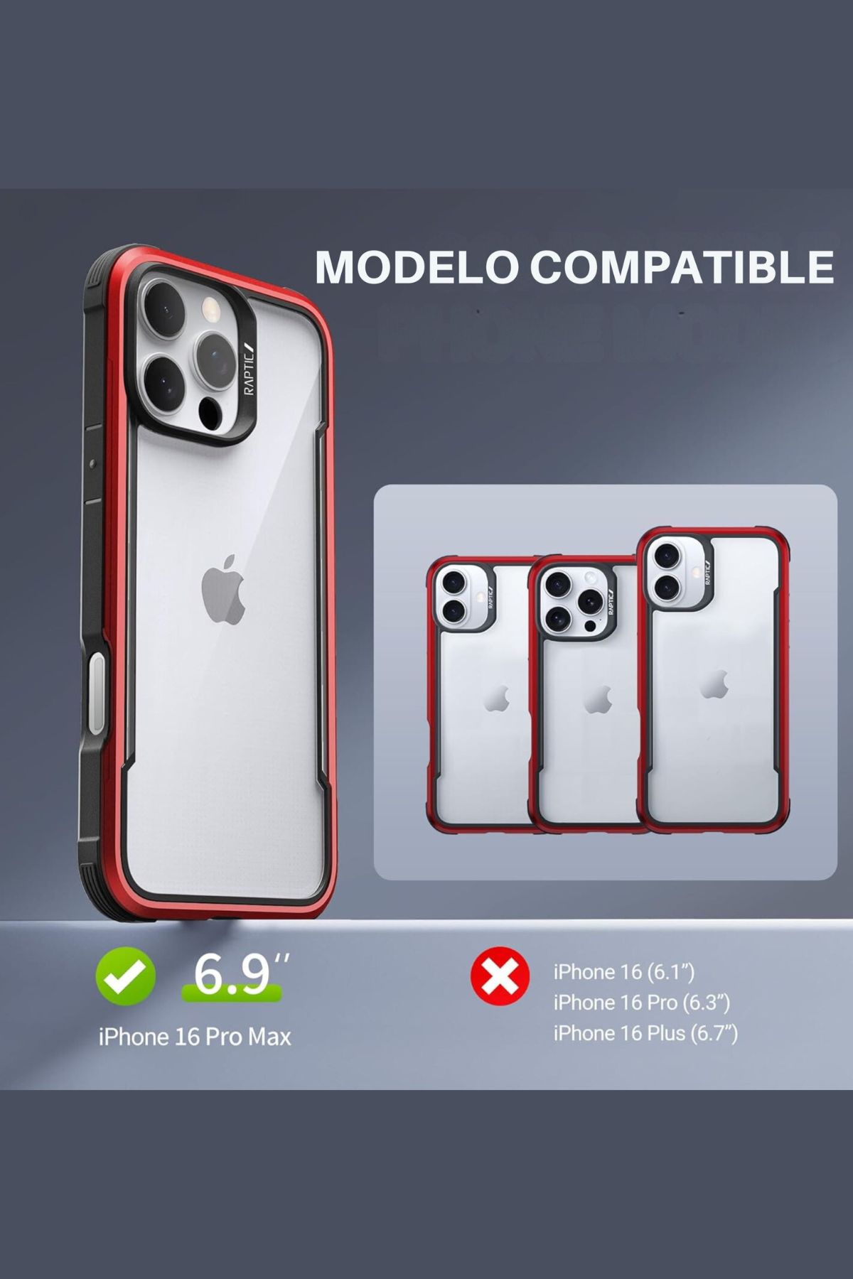 Foto 3 pulgar | Funda Aluminio Raptic Shield Uso Rudo Para Iphone 16 Pro Max Rojo