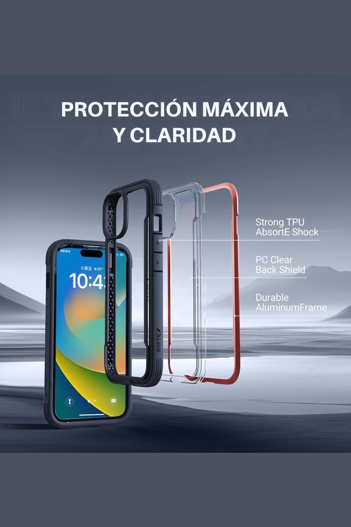 Foto 5 pulgar | Funda Aluminio Raptic Shield Uso Rudo Para Iphone 16 Pro Max Rojo