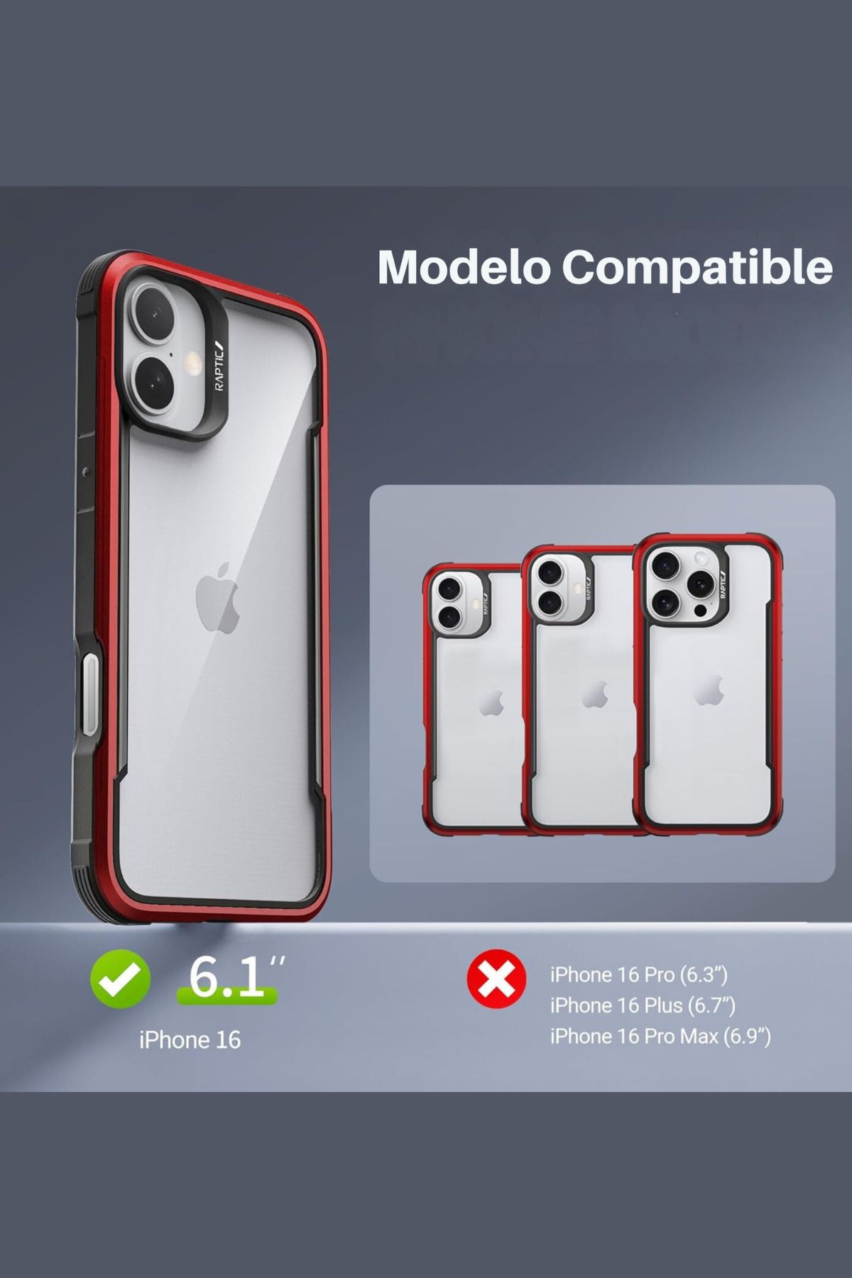 Foto 3 pulgar | Funda Aluminio Raptic Shield Uso Rudo Para Iphone 16 Rojo