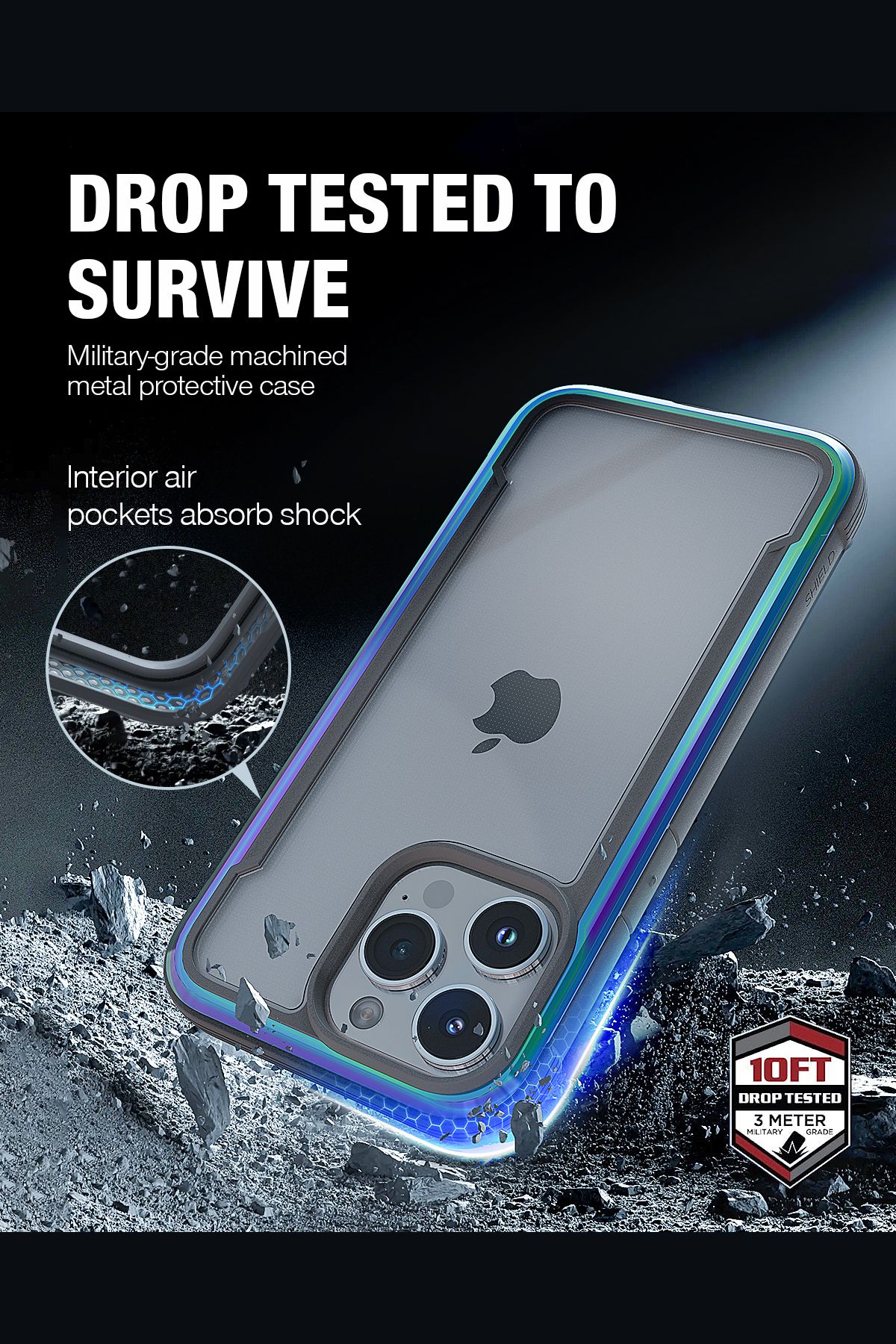 Foto 2 pulgar | Funda Aluminio Raptic Shield Uso Rudo Para Iphone 15 Pro Iridicente
