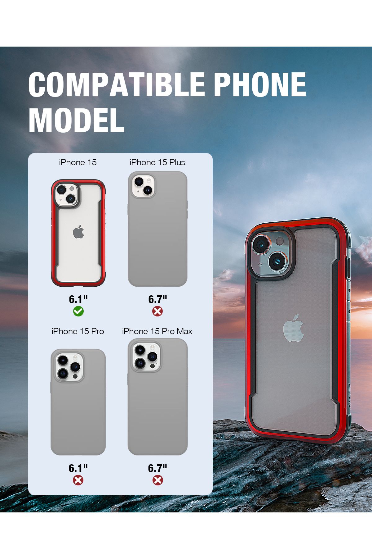 Foto 2 pulgar | Funda Aluminio Raptic Shield Uso Rudo Para Iphone 15 Rojo