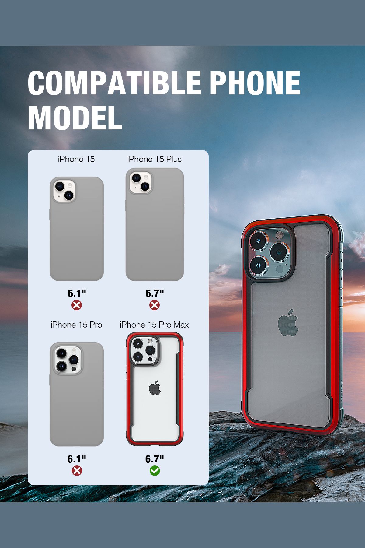 Funda Aluminio Raptic Shield Uso Rudo Para Iphone 15 Pro Max Rojo