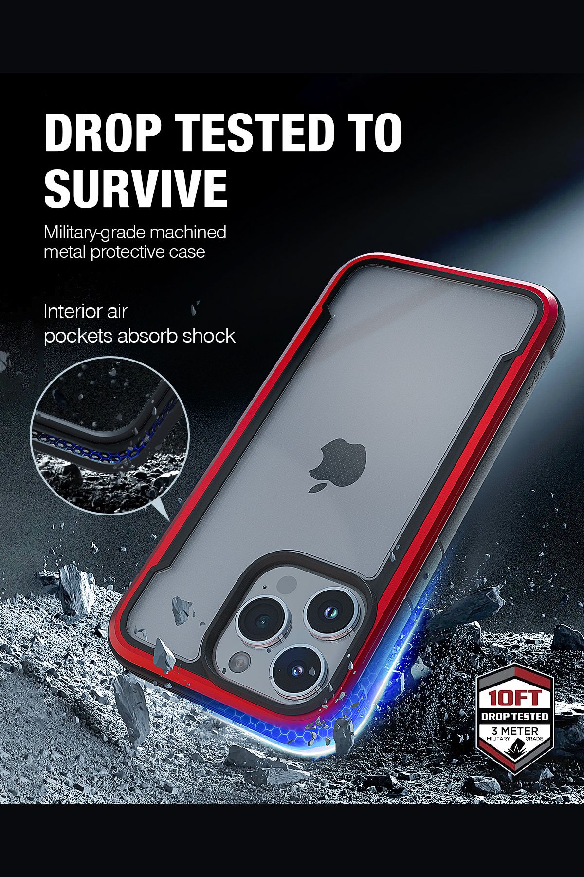 Foto 3 pulgar | Funda Aluminio Raptic Shield Uso Rudo Para Iphone 15 Pro Max Rojo