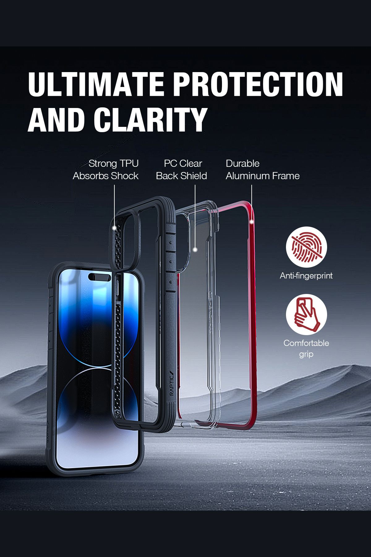 Foto 6 pulgar | Funda Aluminio Raptic Shield Uso Rudo Para Iphone 15 Pro Max Rojo